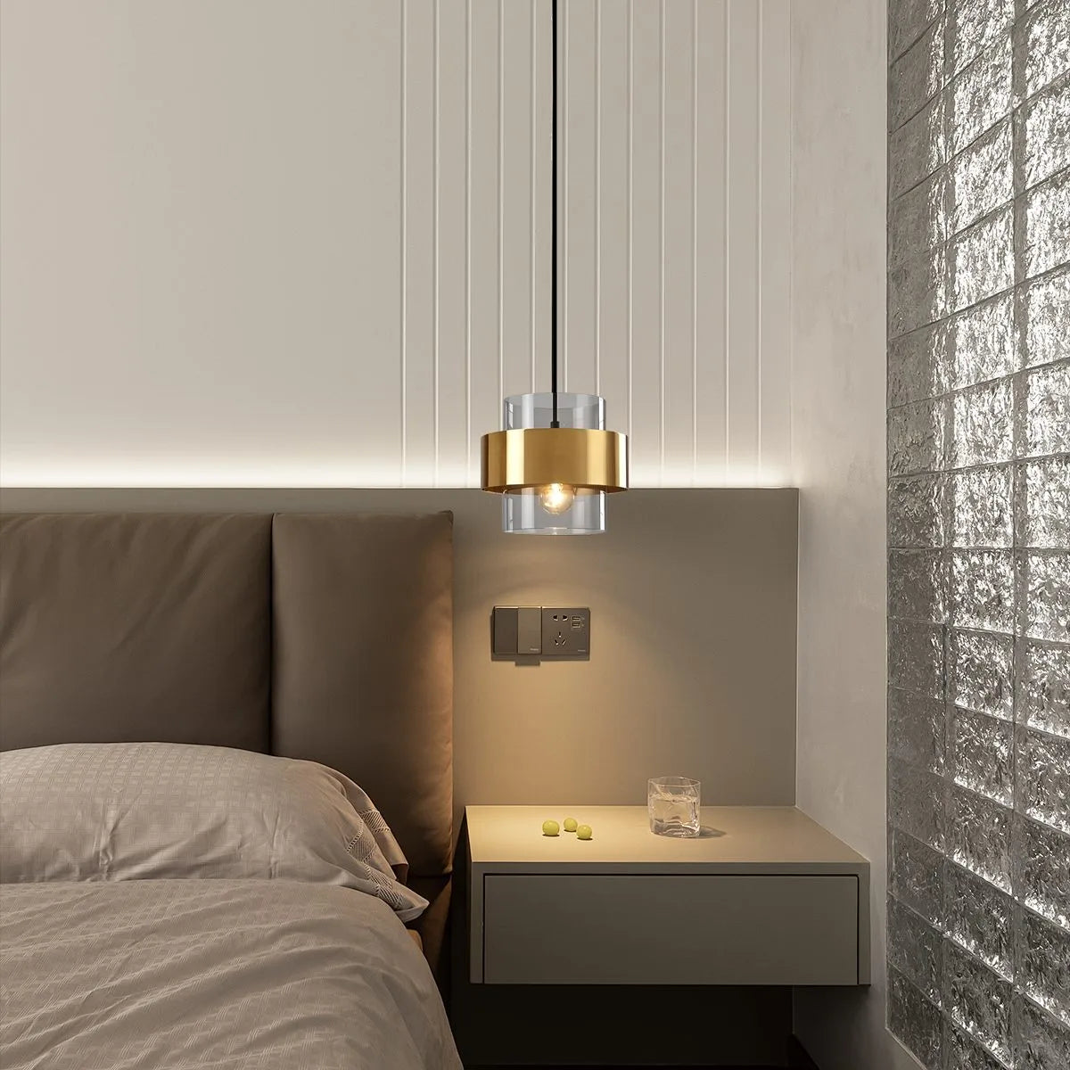 Antizer Azenor Cylindrical Glass Pendant Light for Bedroom