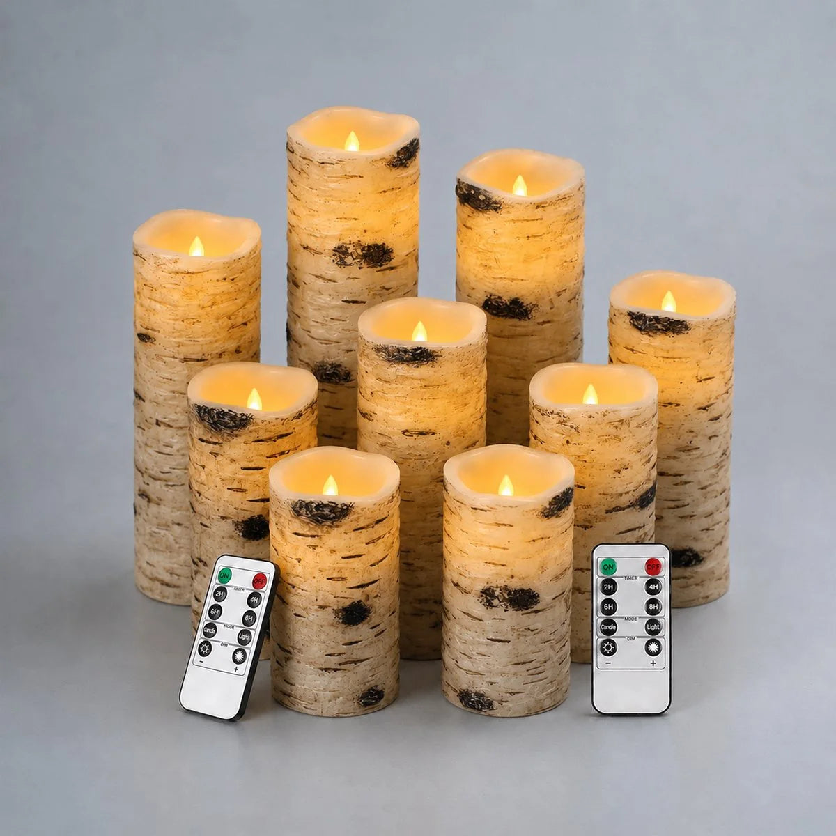 Antizer Birch Bark LED Flameless Paraffin Candle 9 Pack × 8