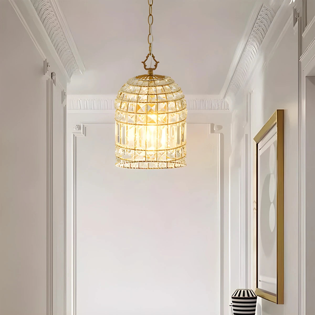 Antizer Birdcage Crystal Pendant Light for Dining Room