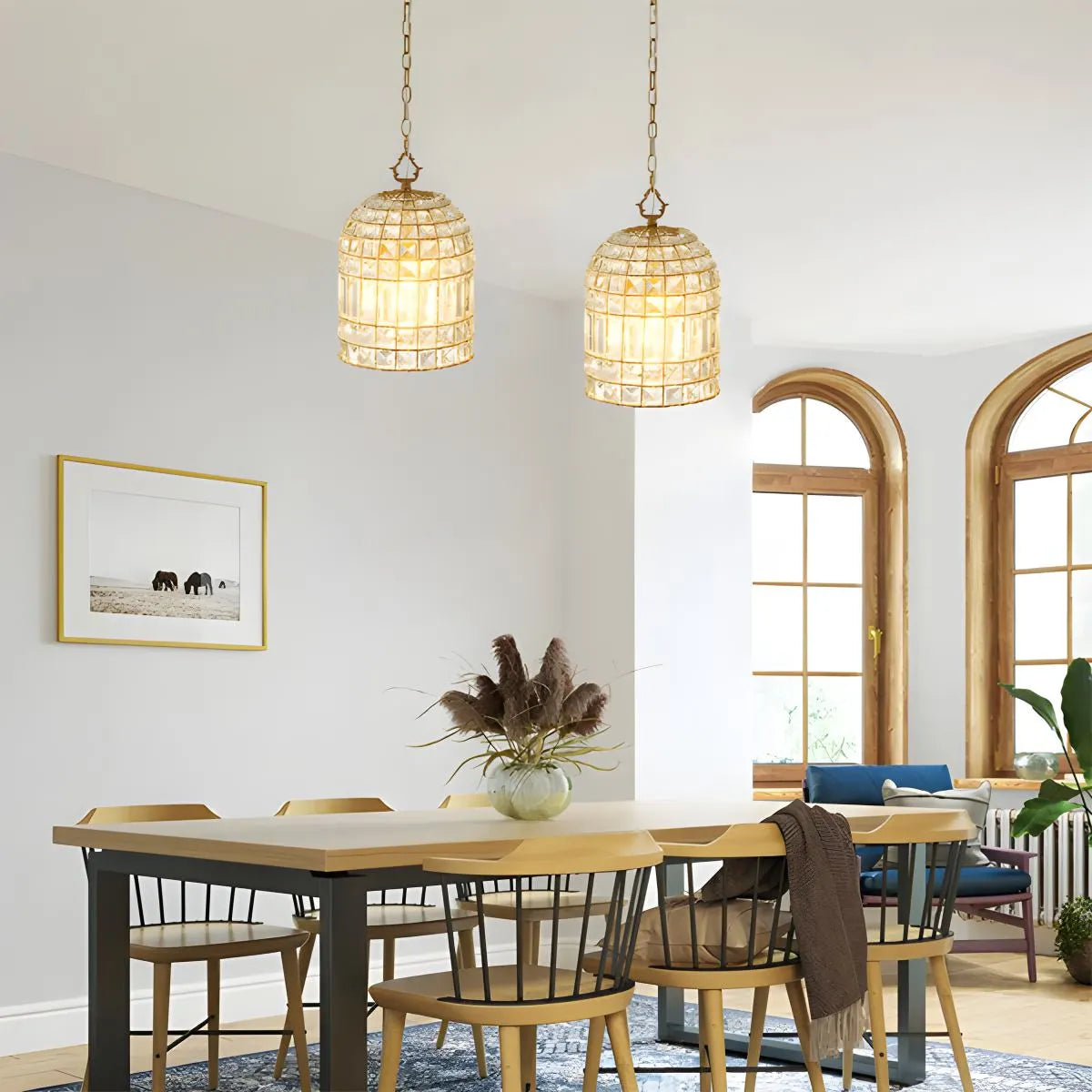 Antizer Birdcage Crystal Pendant Light for Dining Room