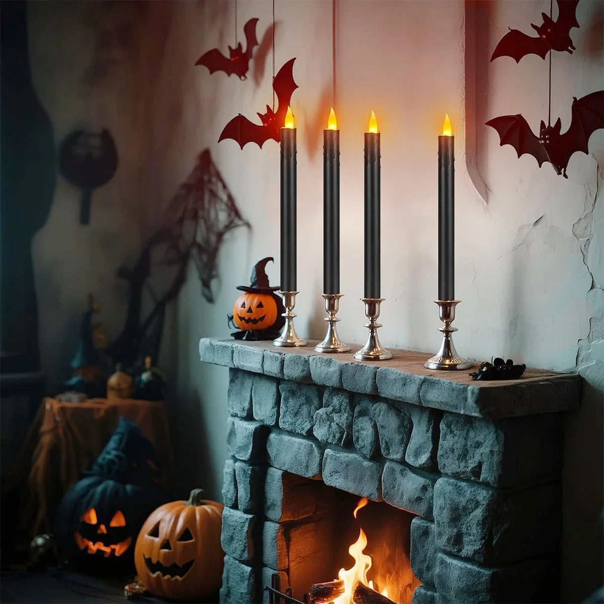 Antizer Black Drip Flameless Taper Candle 24 Pack × 16