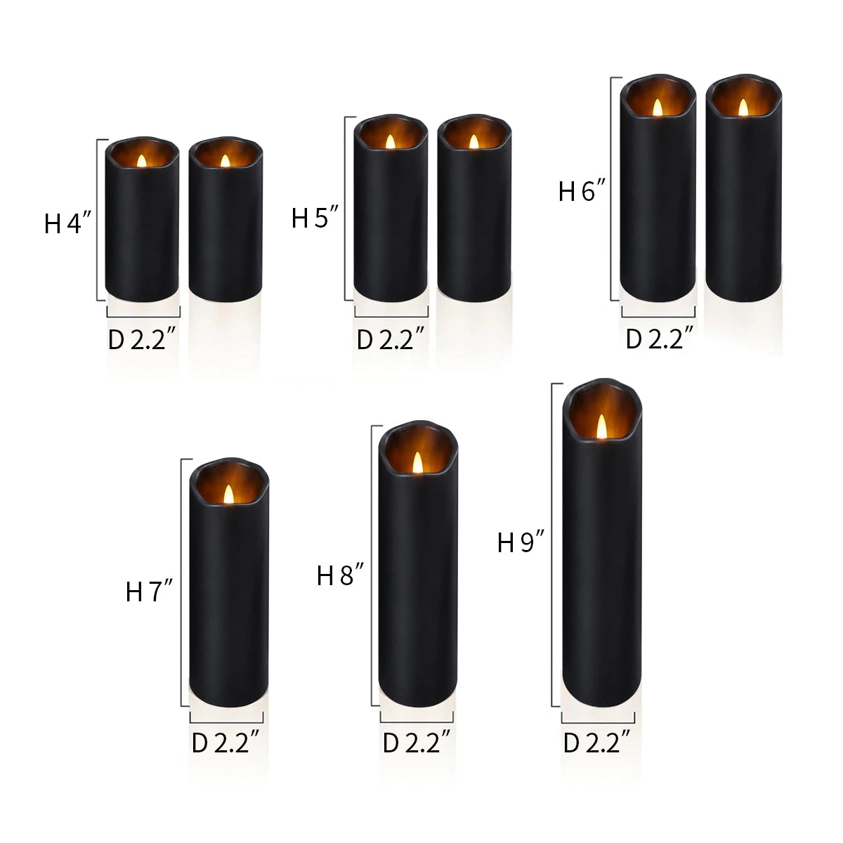 Antizer Black LED Flameless Paraffin Candle 9 Pack × 8