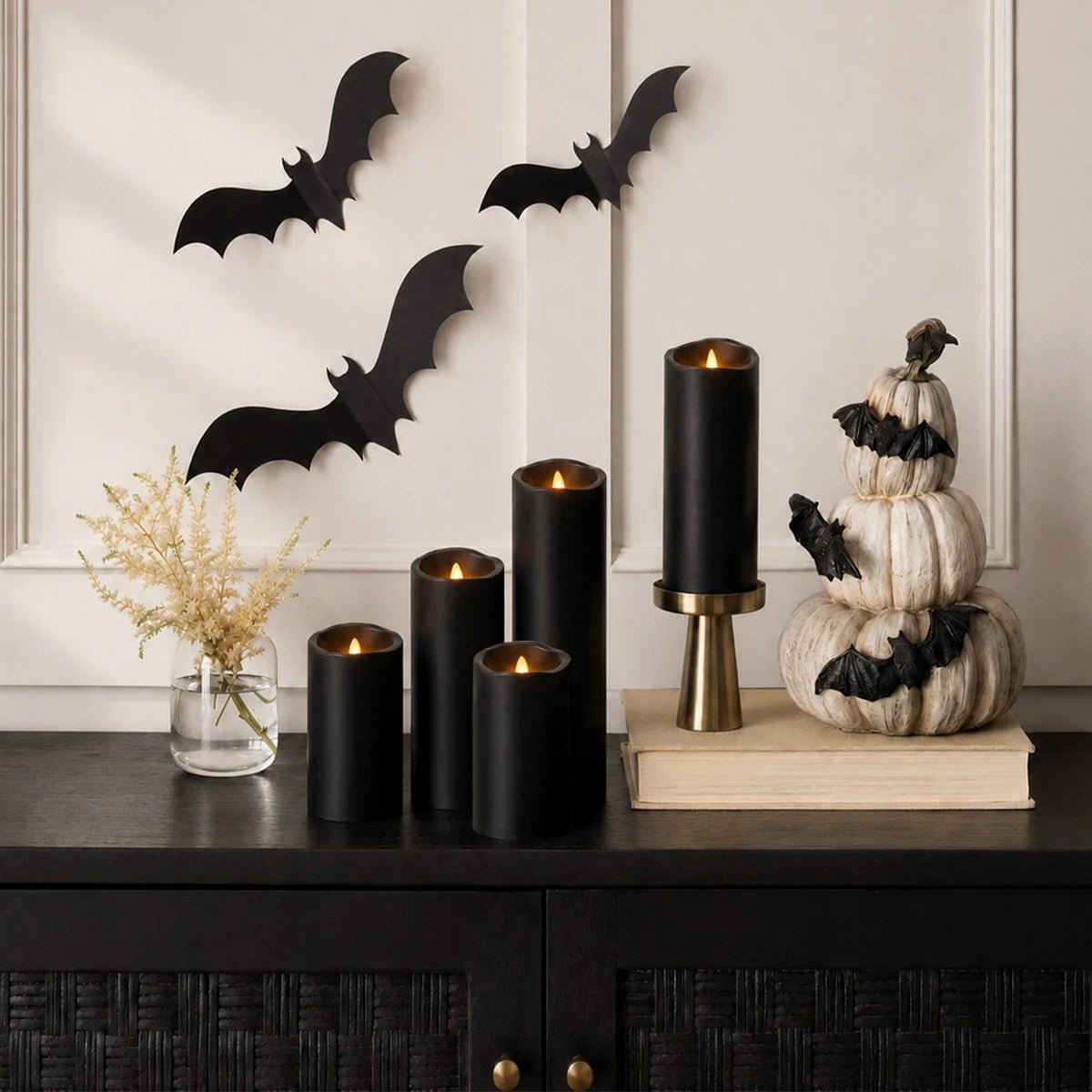Antizer Black LED Flameless Paraffin Candle 9 Pack × 8