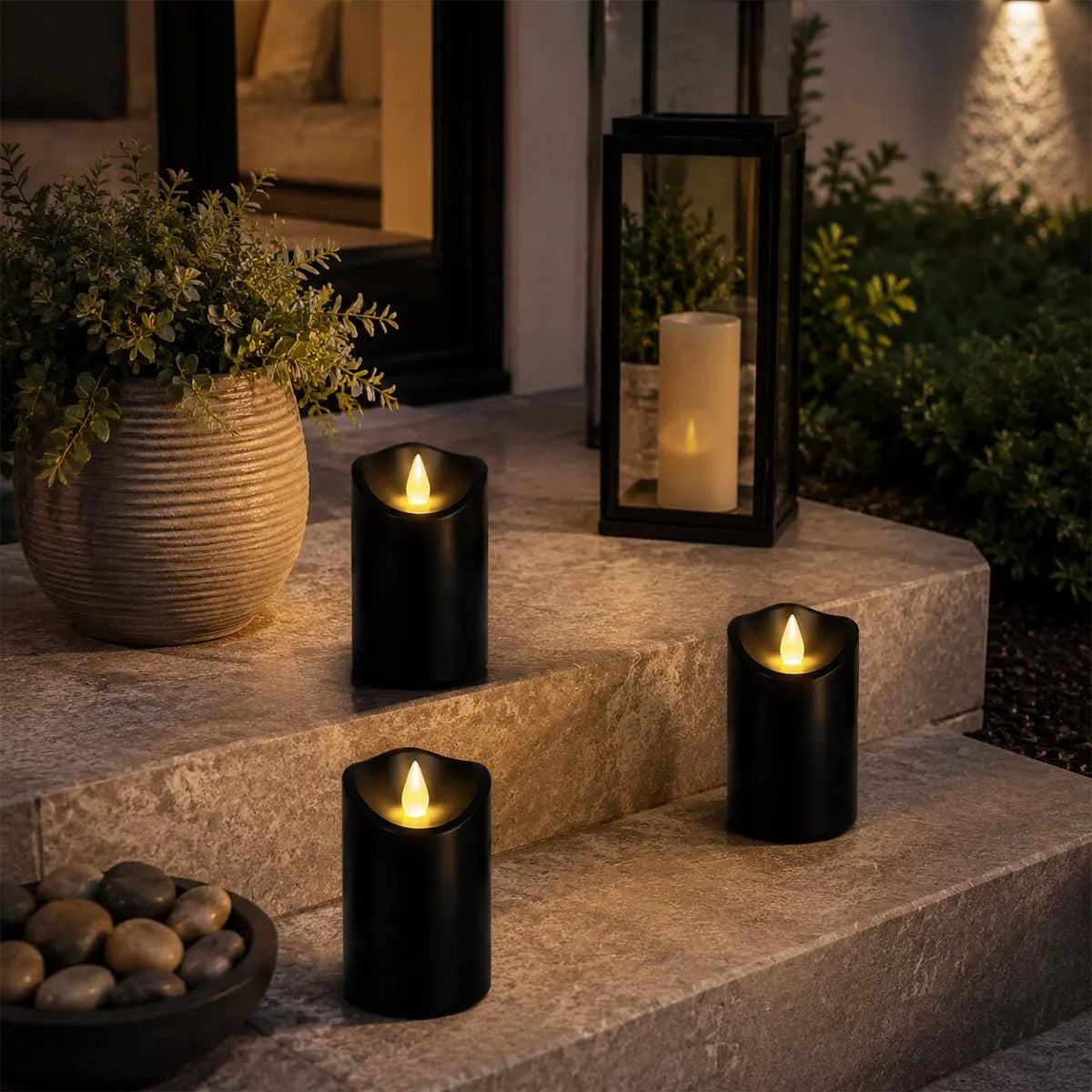 Antizer Black Outdoor Waterproof Pillars Flameless Candle 24 Pack × 6