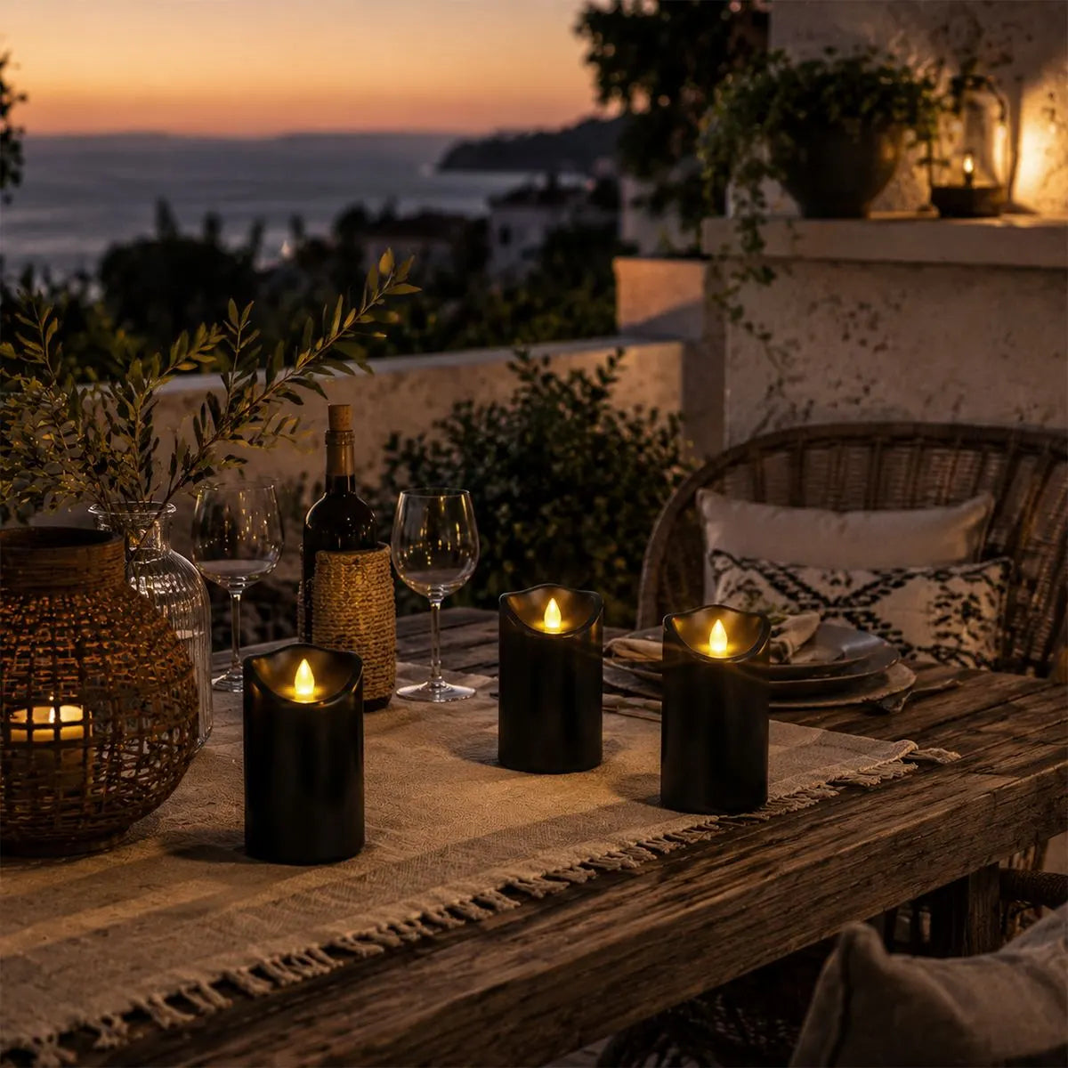 Antizer Black Outdoor Waterproof Pillars Flameless Candle 24 Pack × 6
