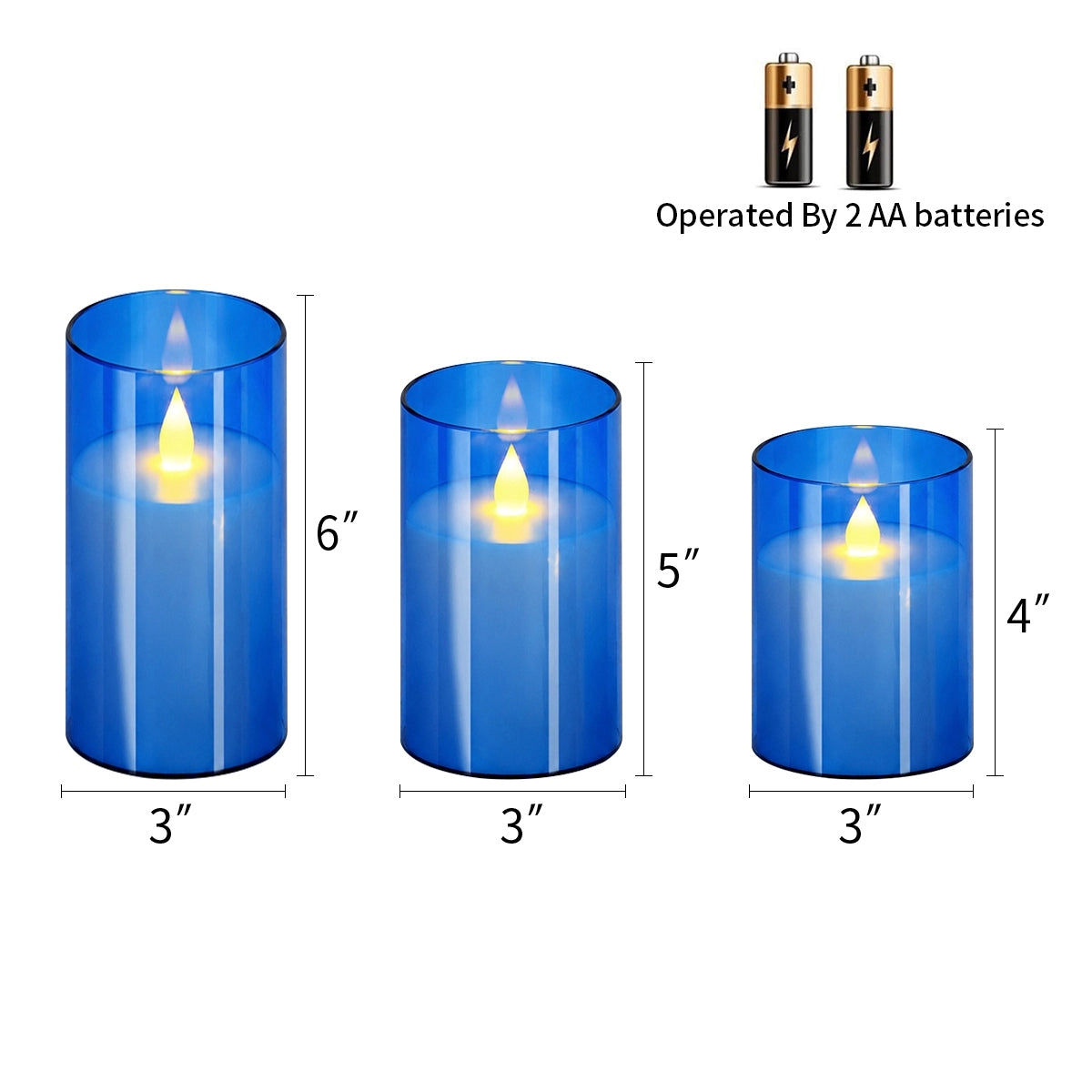 Antizer Blue Acrylic Glass Pillar Flameless Candle 12 Pack × 6