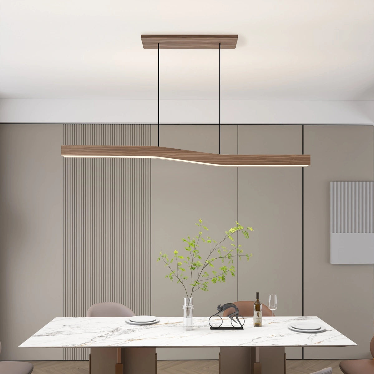 Antizer Woodgrain Linear Pendant Light for Kitchen