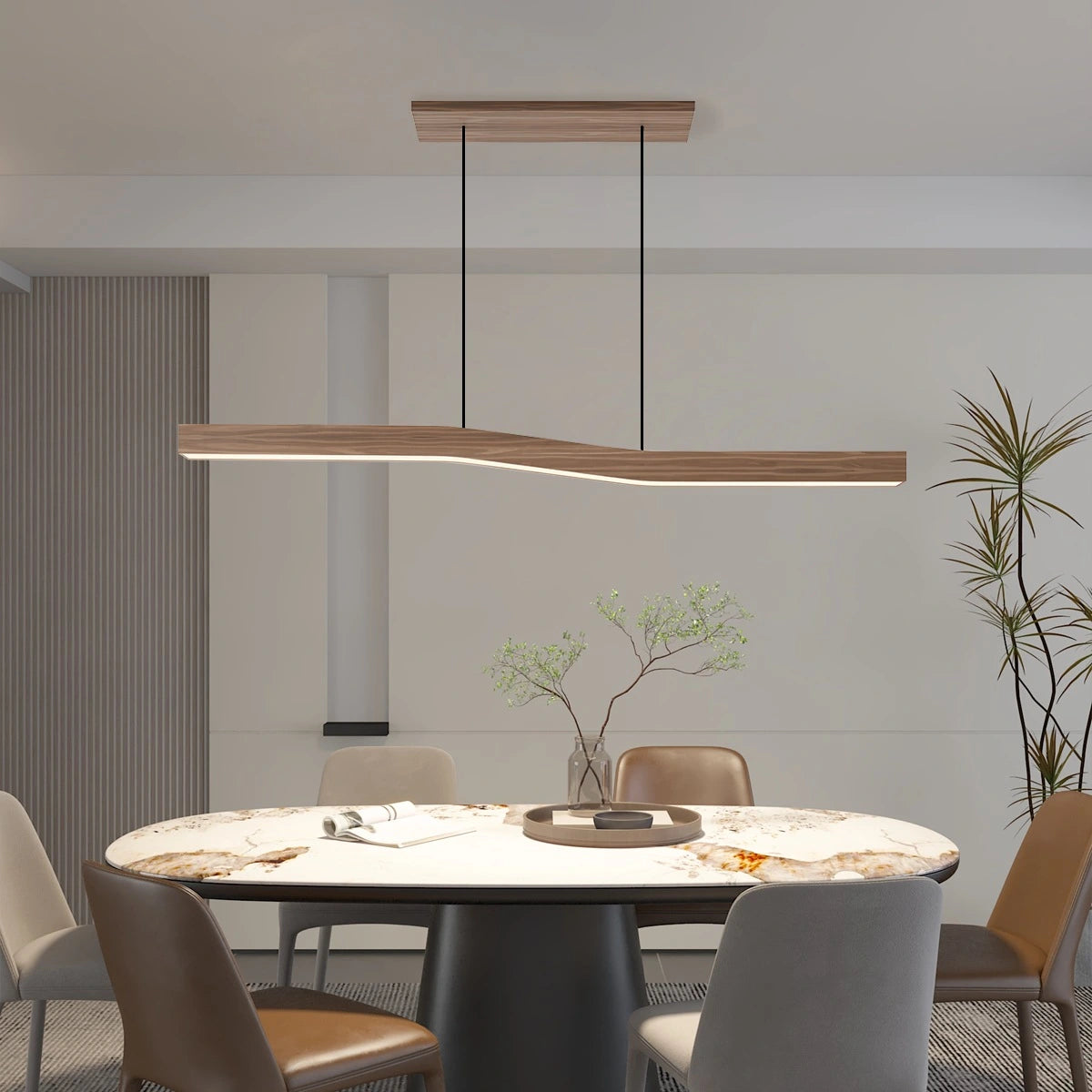 Antizer Woodgrain Linear Pendant Light for Kitchen