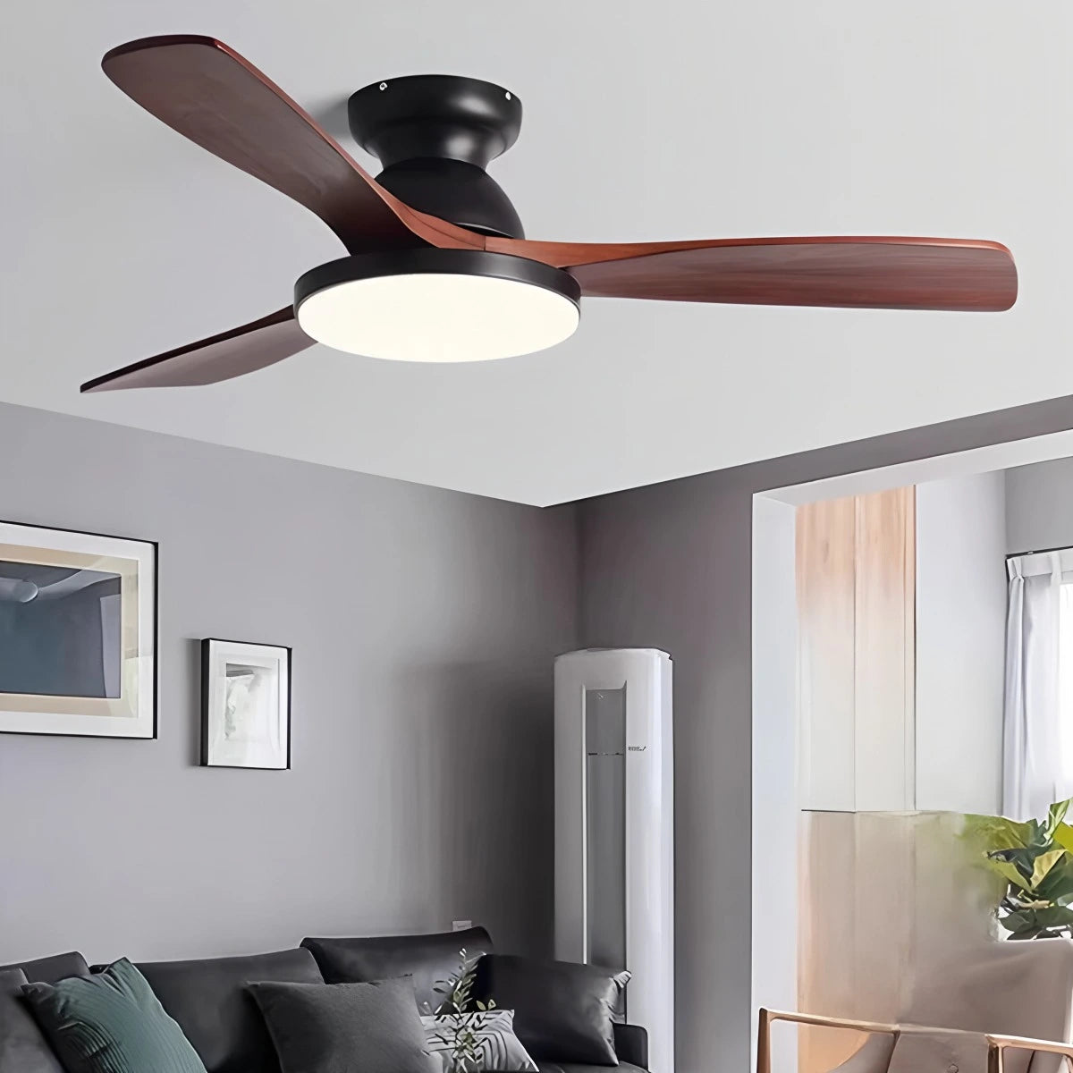 Antizer Vintage 3-leaf Solid Wood Ceiling Fan Lamp