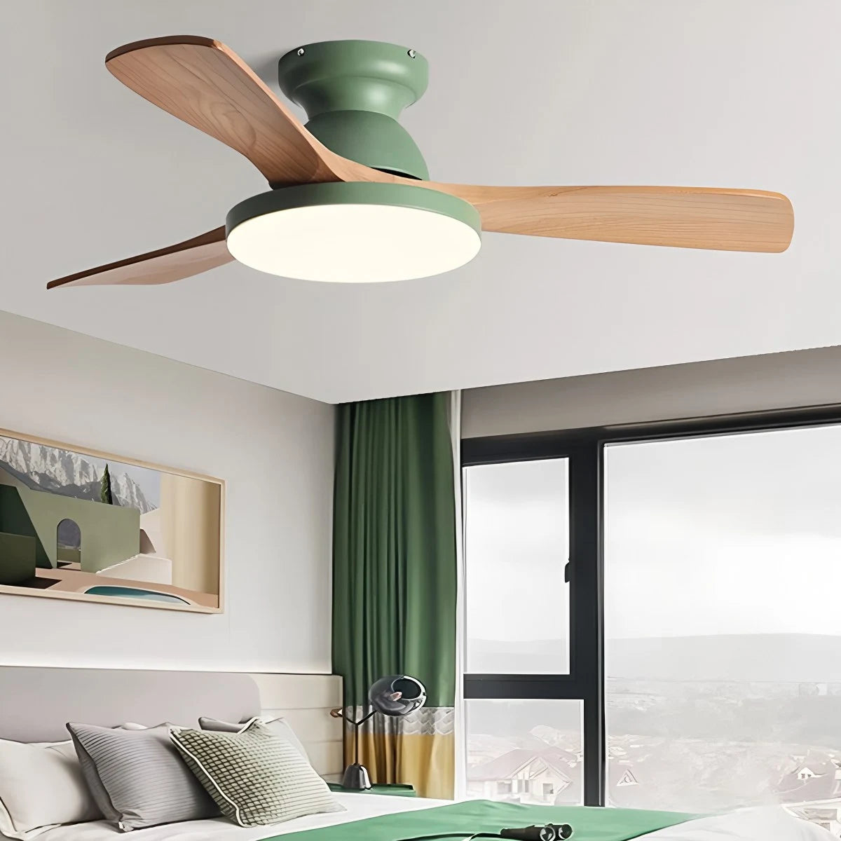Antizer Vintage 3-leaf Solid Wood Ceiling Fan Lamp