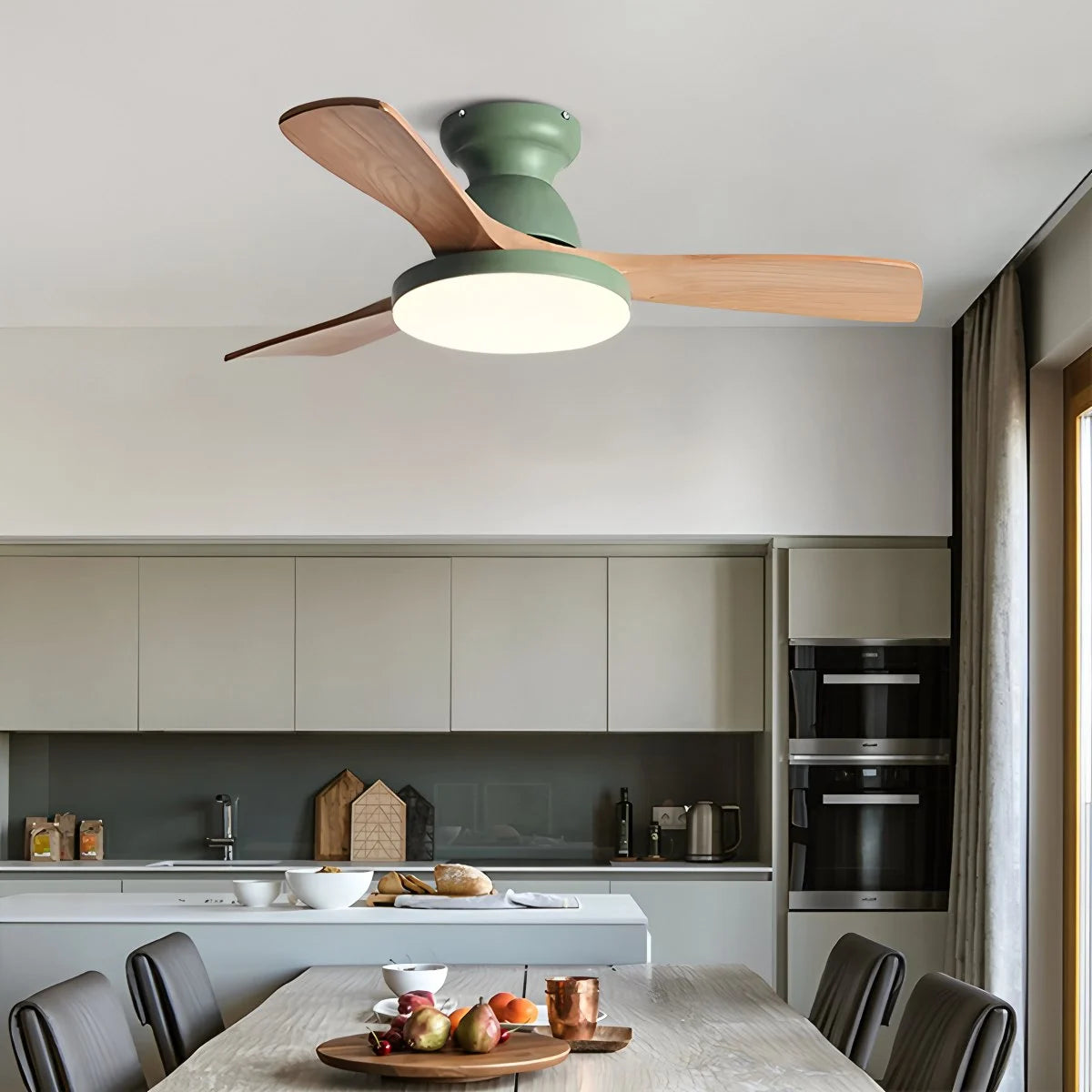 Antizer Vintage 3-leaf Solid Wood Ceiling Fan Lamp