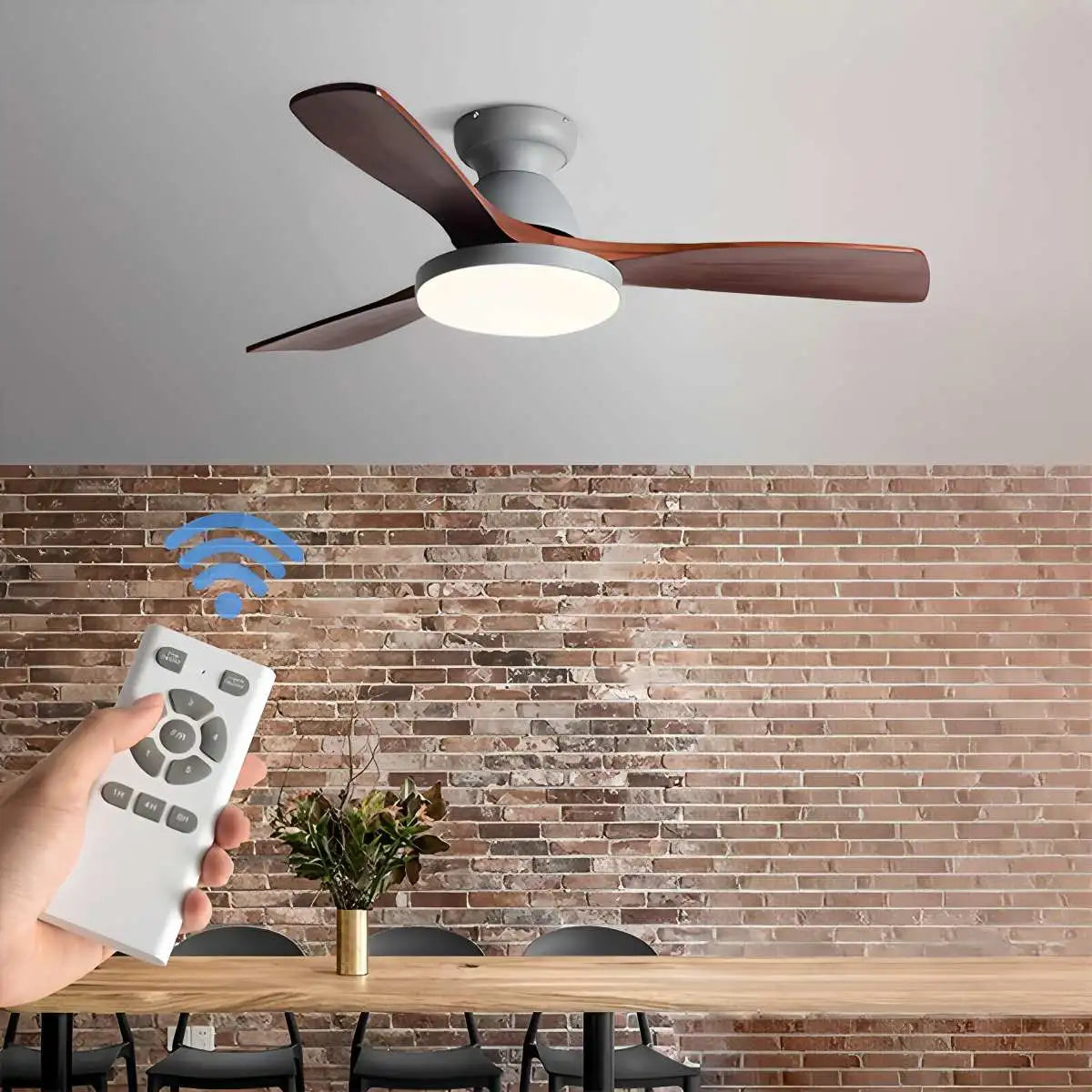 Antizer Vintage 3-leaf Solid Wood Ceiling Fan Lamp