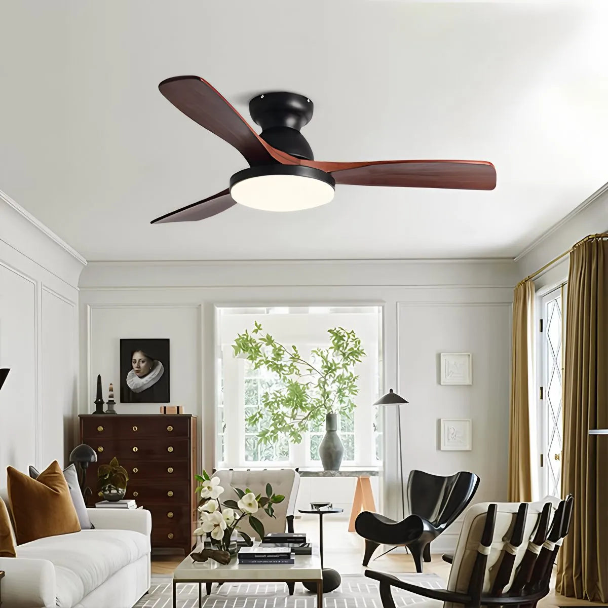 Antizer Vintage 3-leaf Solid Wood Ceiling Fan Lamp