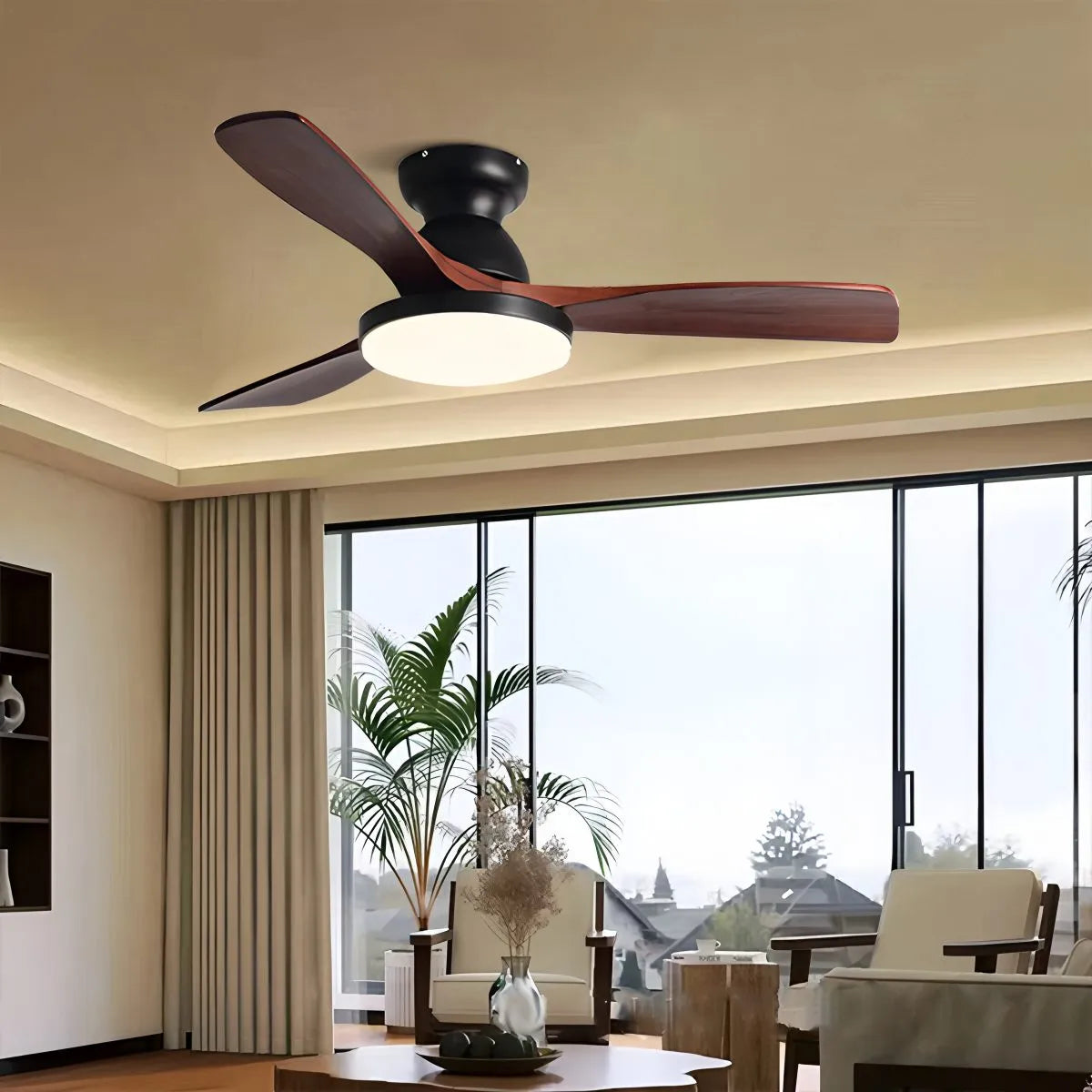 Antizer Vintage 3-leaf Solid Wood Ceiling Fan Lamp