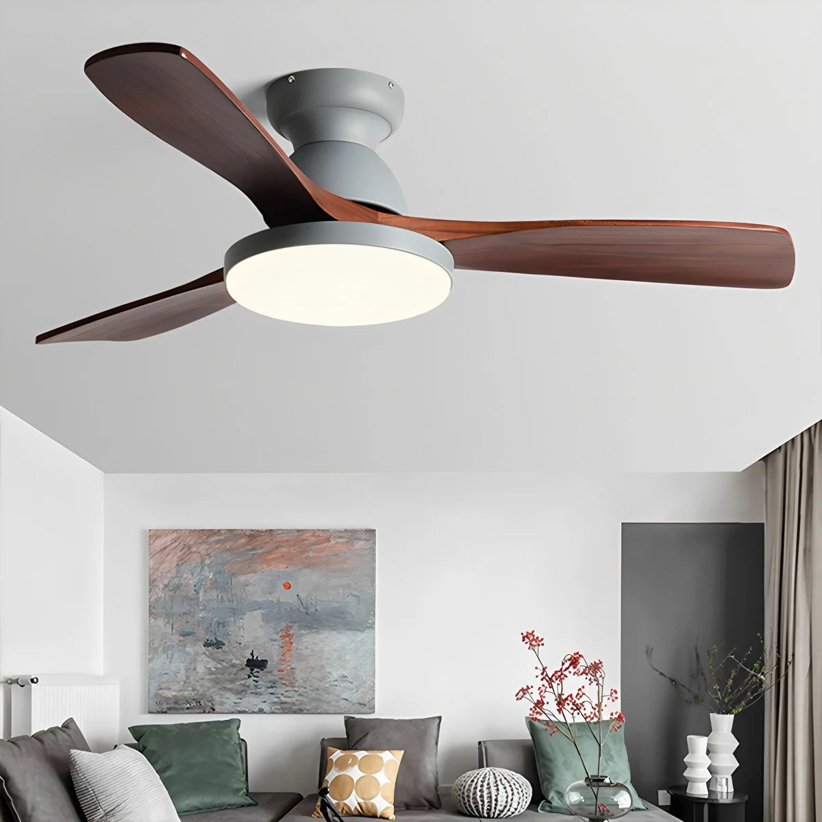 Antizer Vintage 3-leaf Solid Wood Ceiling Fan Lamp