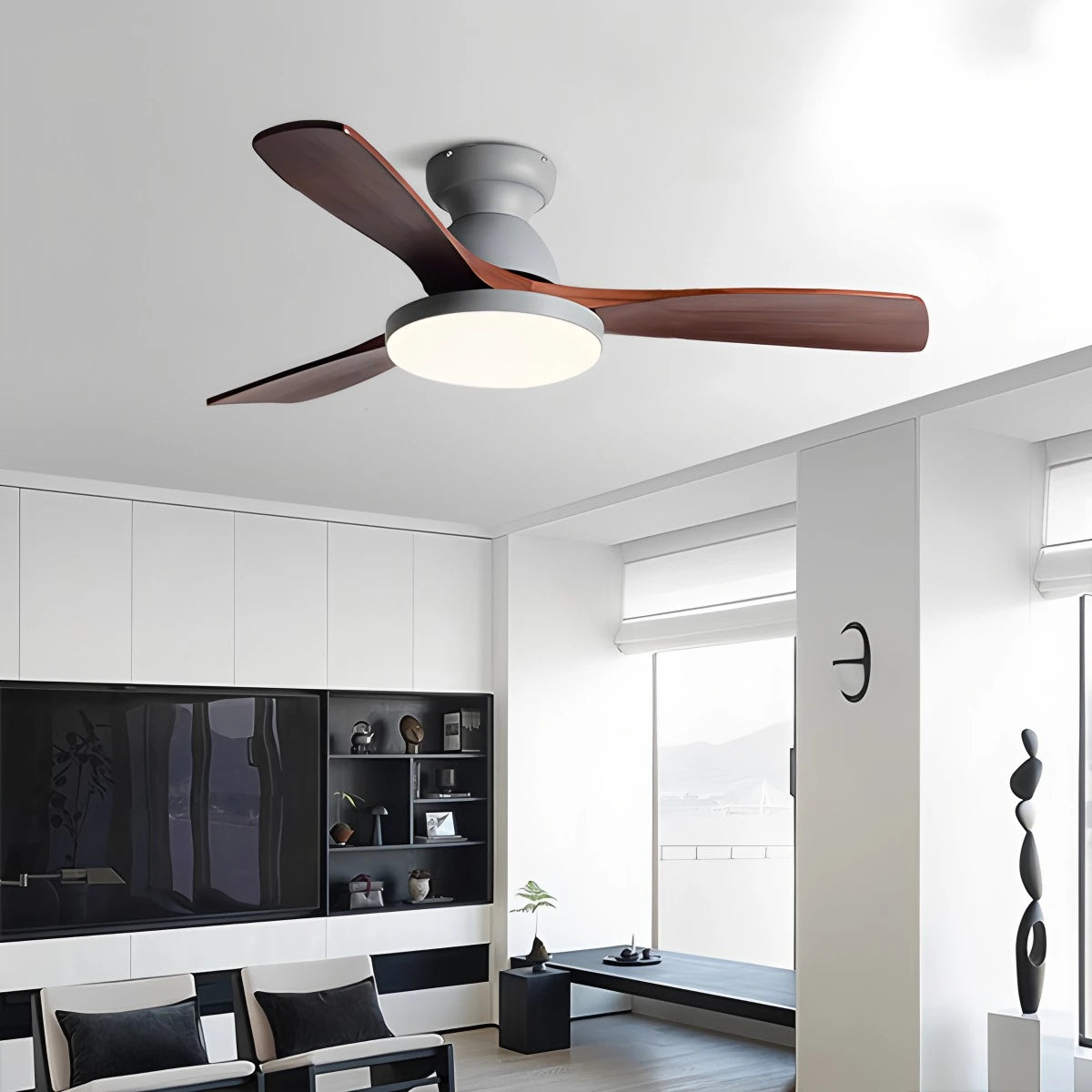 Antizer Vintage 3-leaf Solid Wood Ceiling Fan Lamp