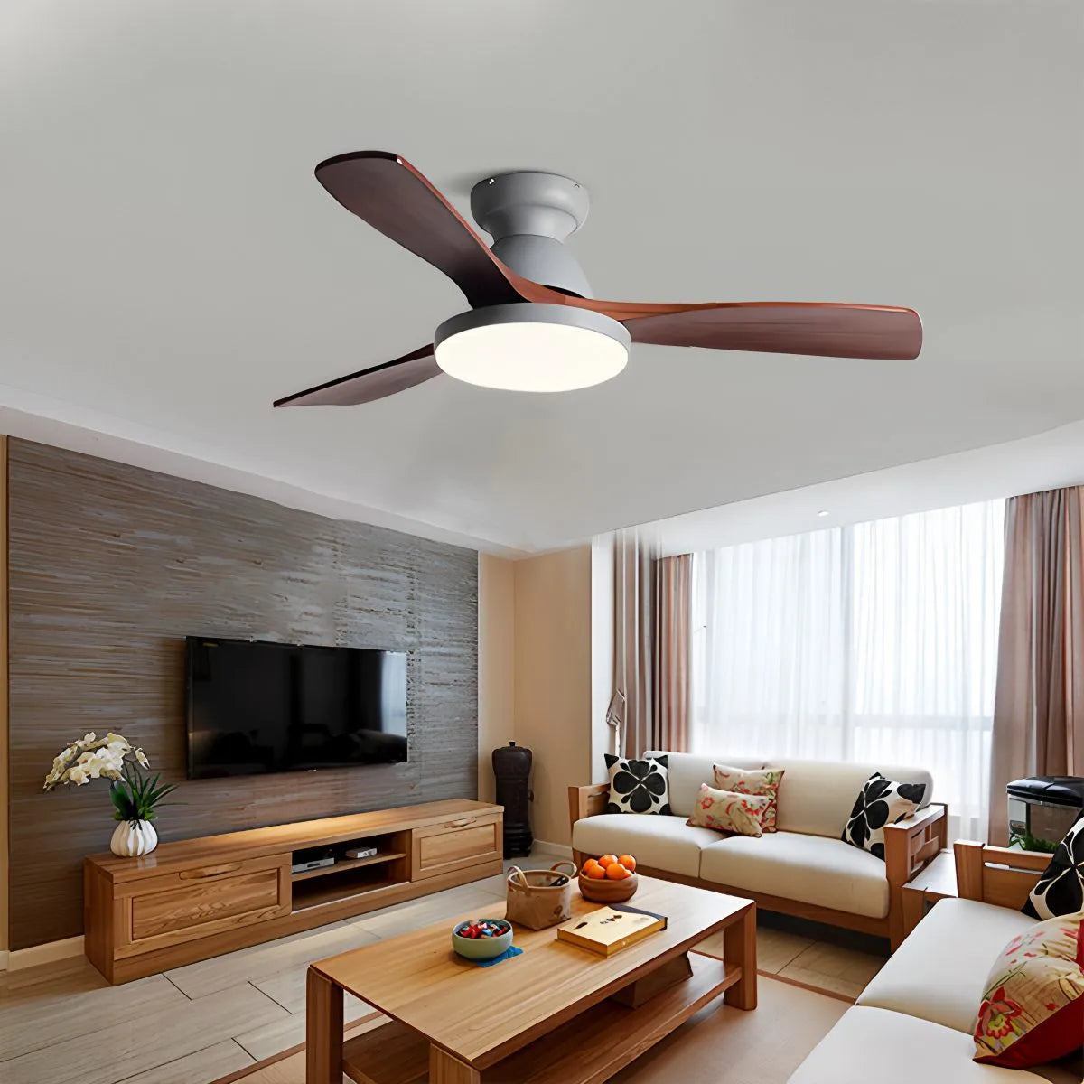 Antizer Vintage 3-leaf Solid Wood Ceiling Fan Lamp