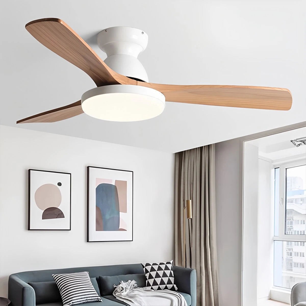 Antizer Vintage 3-leaf Solid Wood Ceiling Fan Lamp