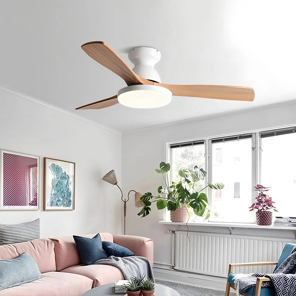 Antizer Vintage 3-leaf Solid Wood Ceiling Fan Lamp