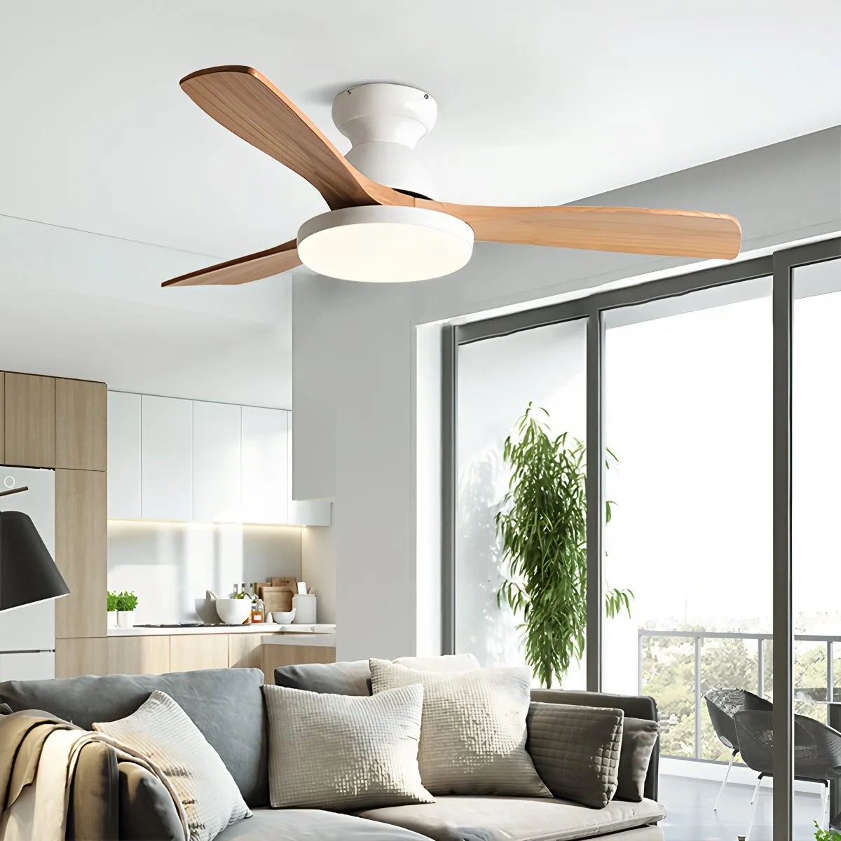 Antizer Vintage 3-leaf Solid Wood Ceiling Fan Lamp