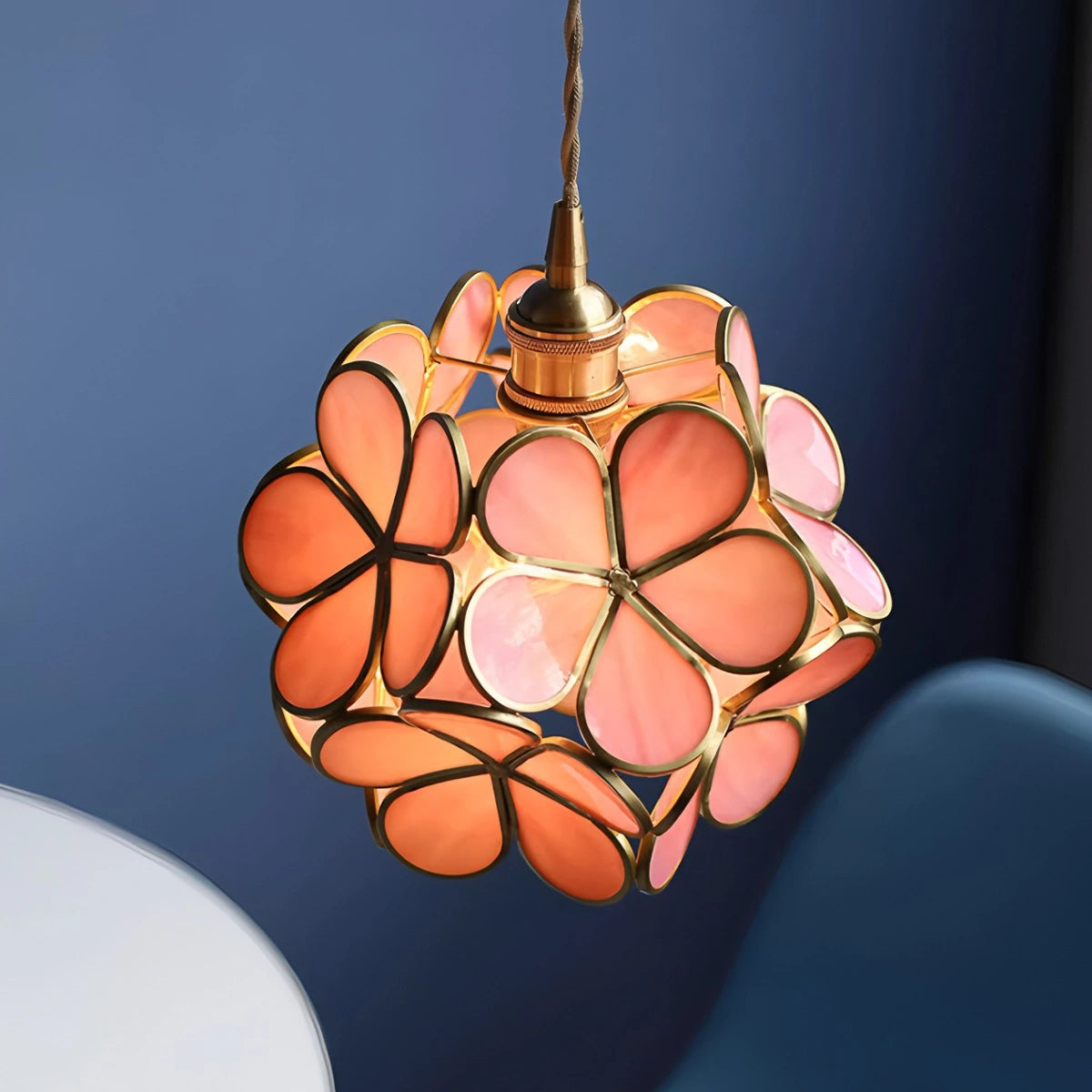 Antizer Cherry Blossom Stained Glass Pendant Light