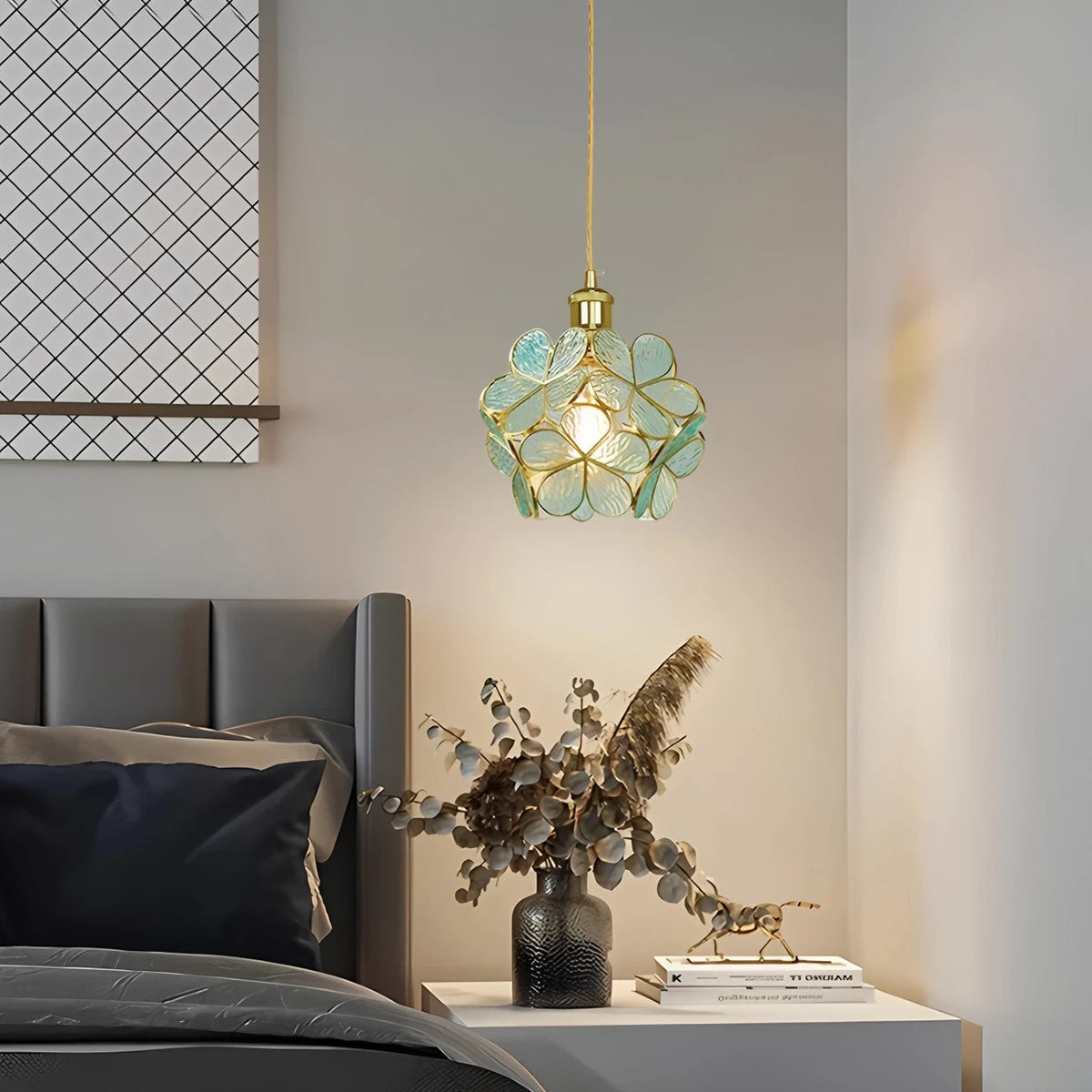 Antizer Cherry Blossom Stained Glass Pendant Light