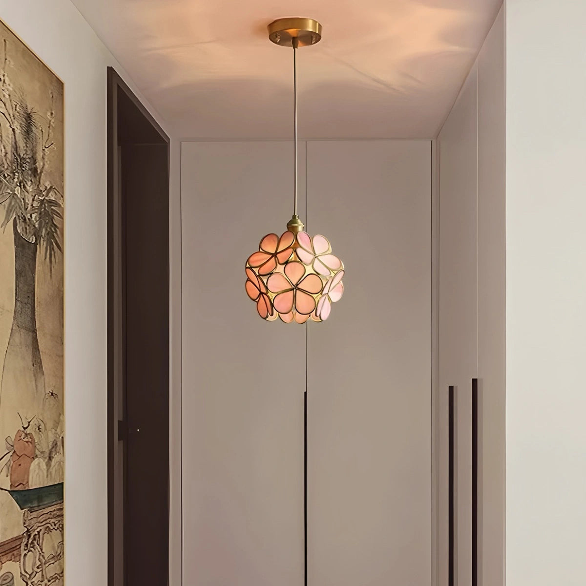 Antizer Cherry Blossom Stained Glass Pendant Light