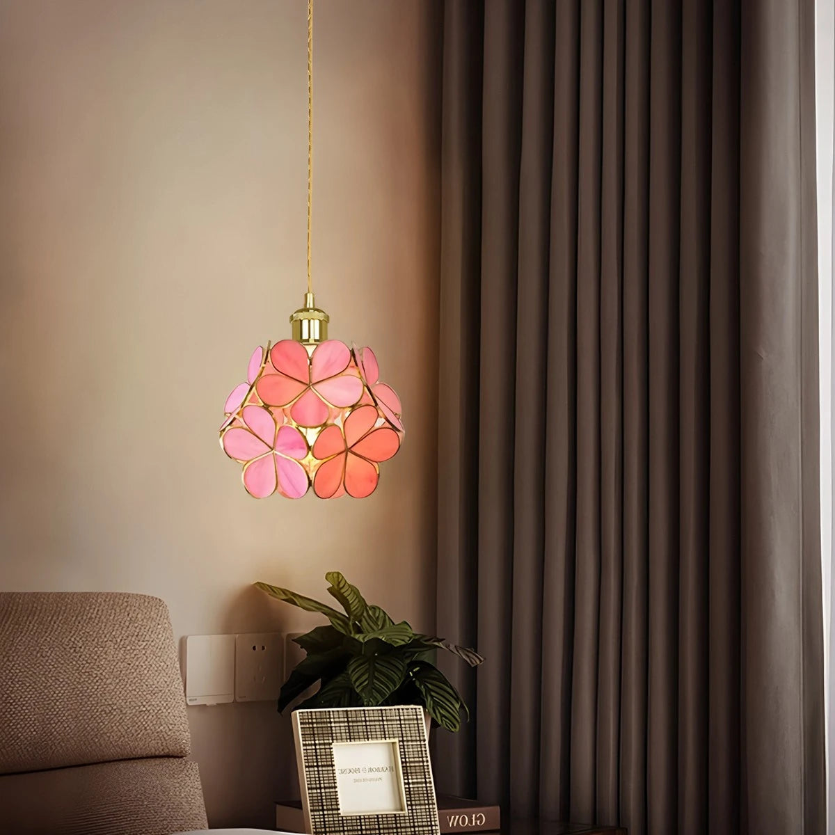 Antizer Cherry Blossom Stained Glass Pendant Light
