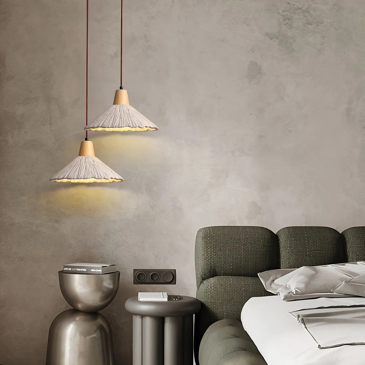 Antizer Concrete Pleated Pendant Lamp for Bedroom