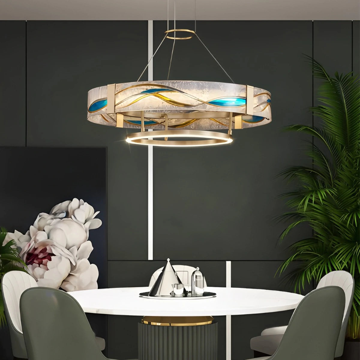 Antizer Enamel Round Brass Chandelier for Dining Area