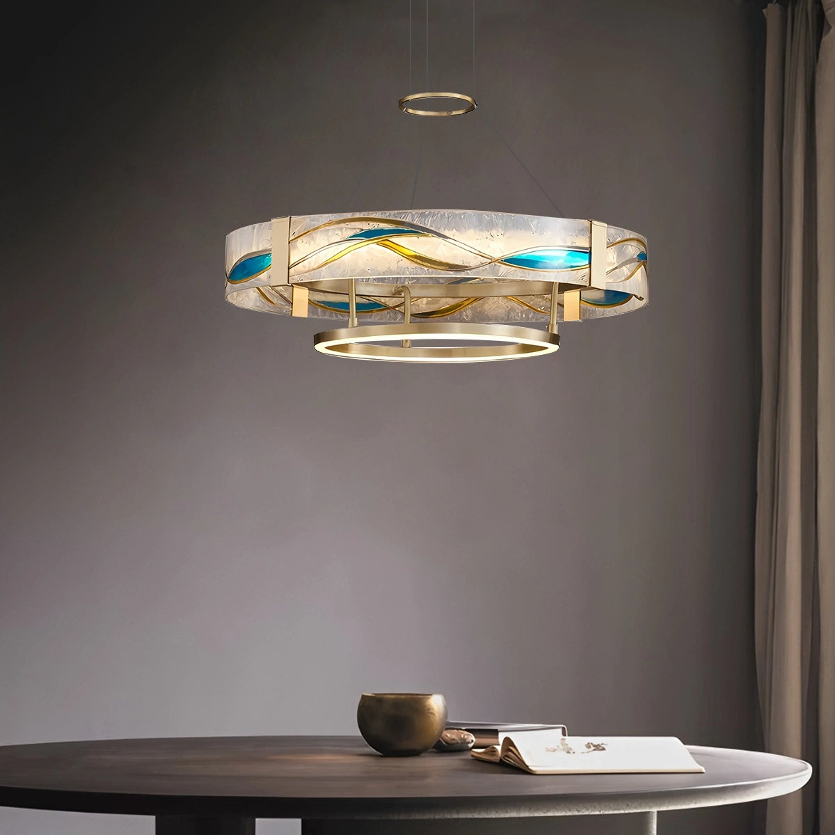 Antizer Enamel Round Brass Chandelier for Dining Area