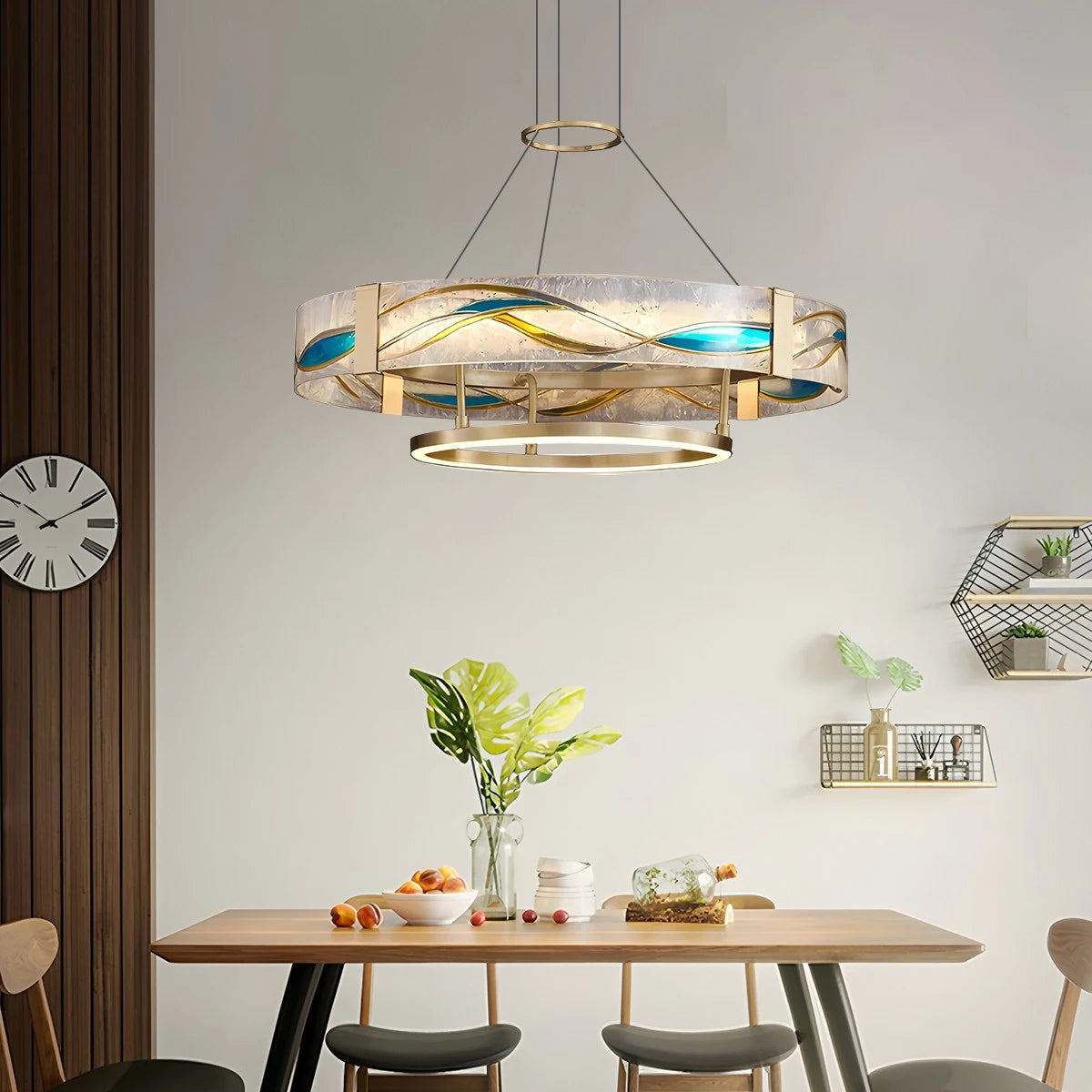 Antizer Enamel Round Brass Chandelier for Dining Area