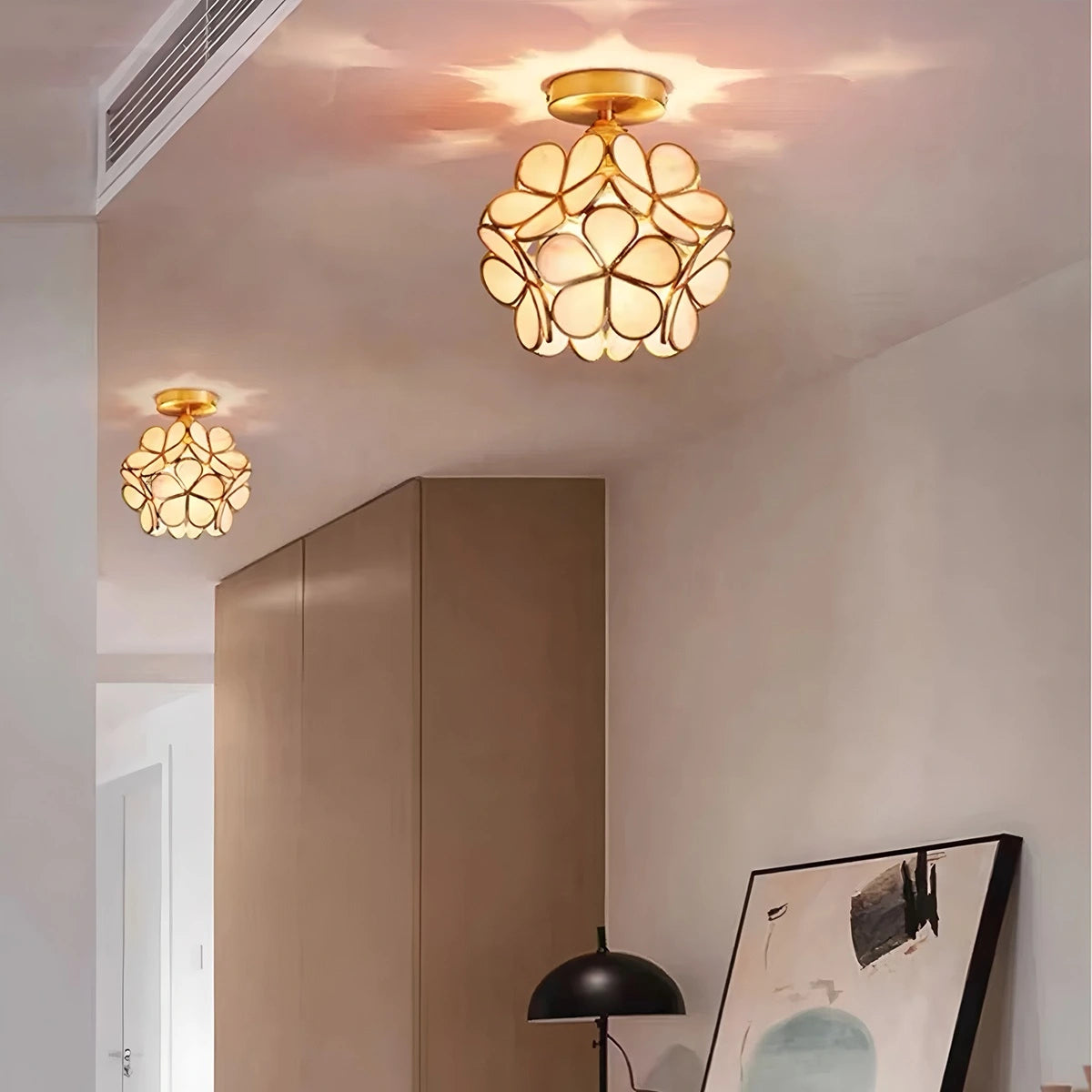 Antizer European Style Copper Glass Ceiling Lamp-E