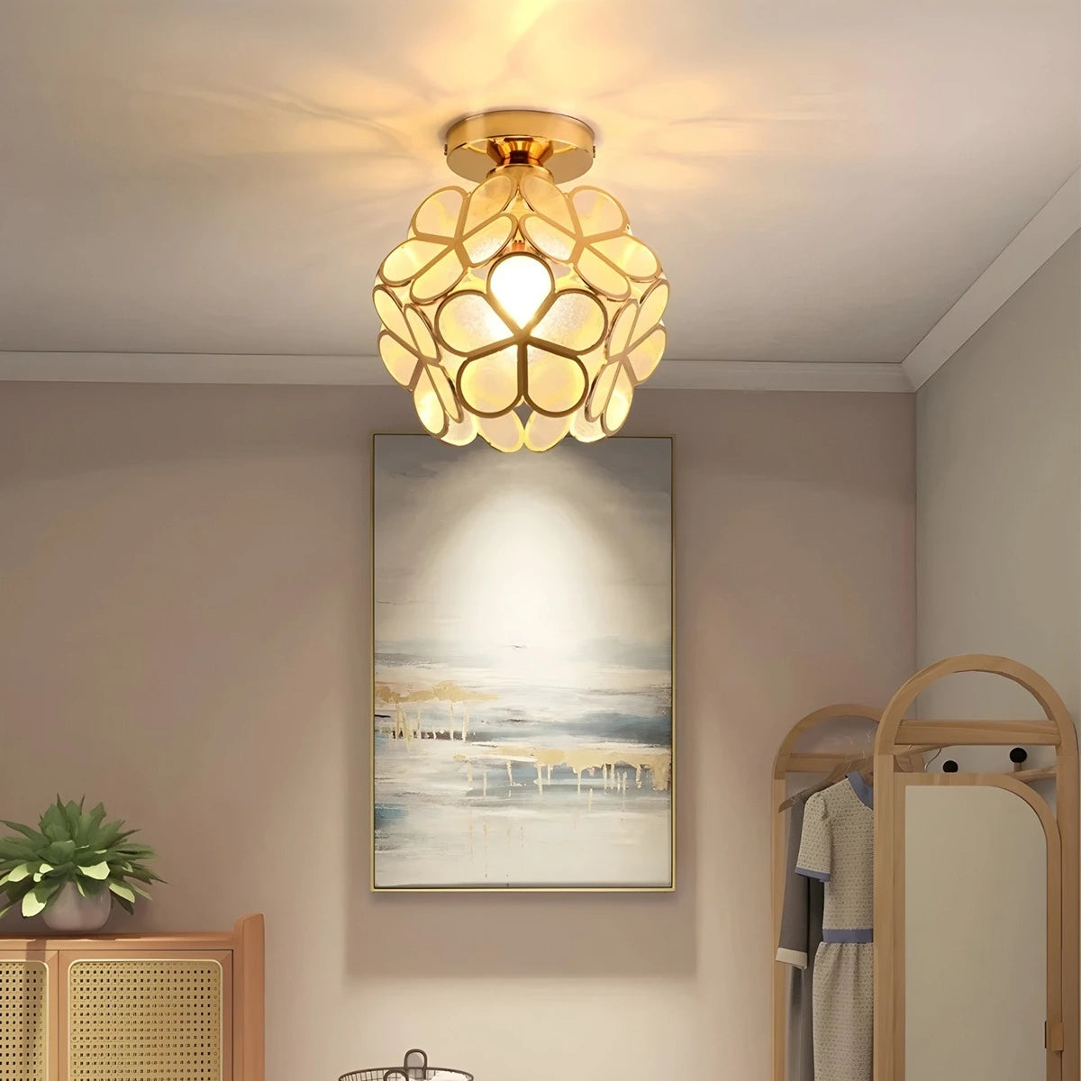 Antizer European Style Copper Glass Ceiling Lamp-E