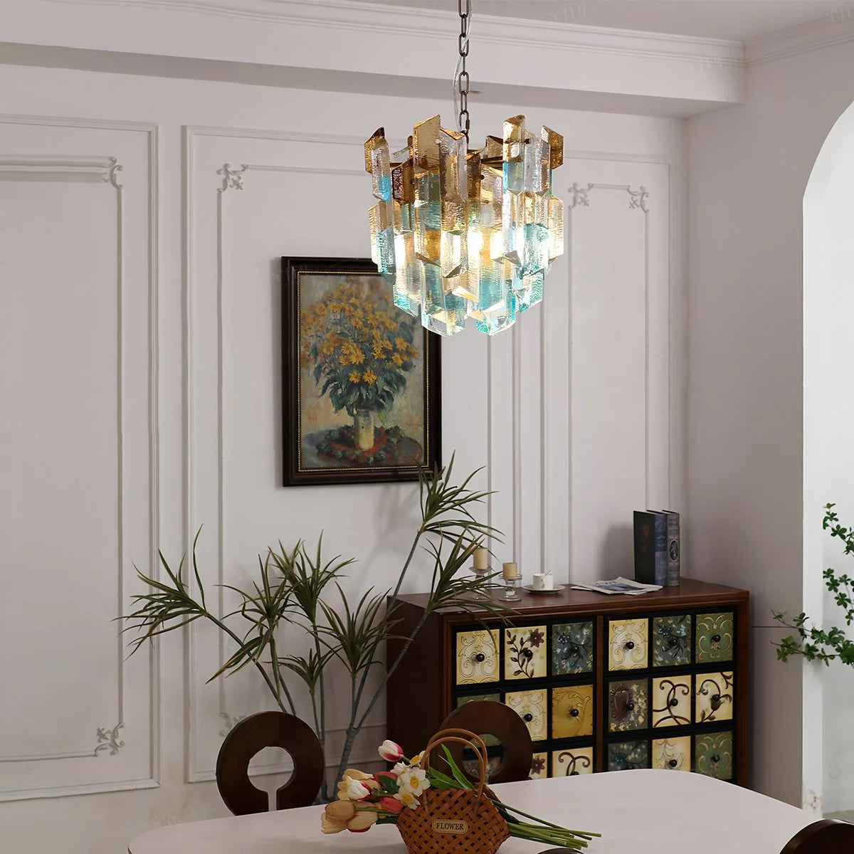 Antizer French Retro Ice Edged Glass Pendant Light