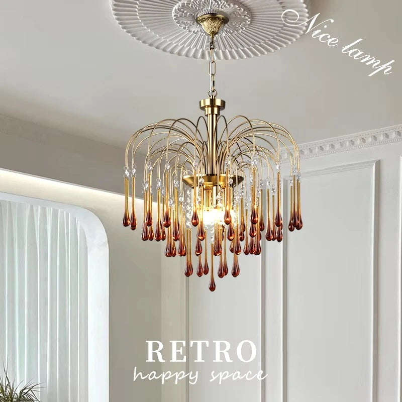 Antizer French Retro Water Drop Glass Chandelier