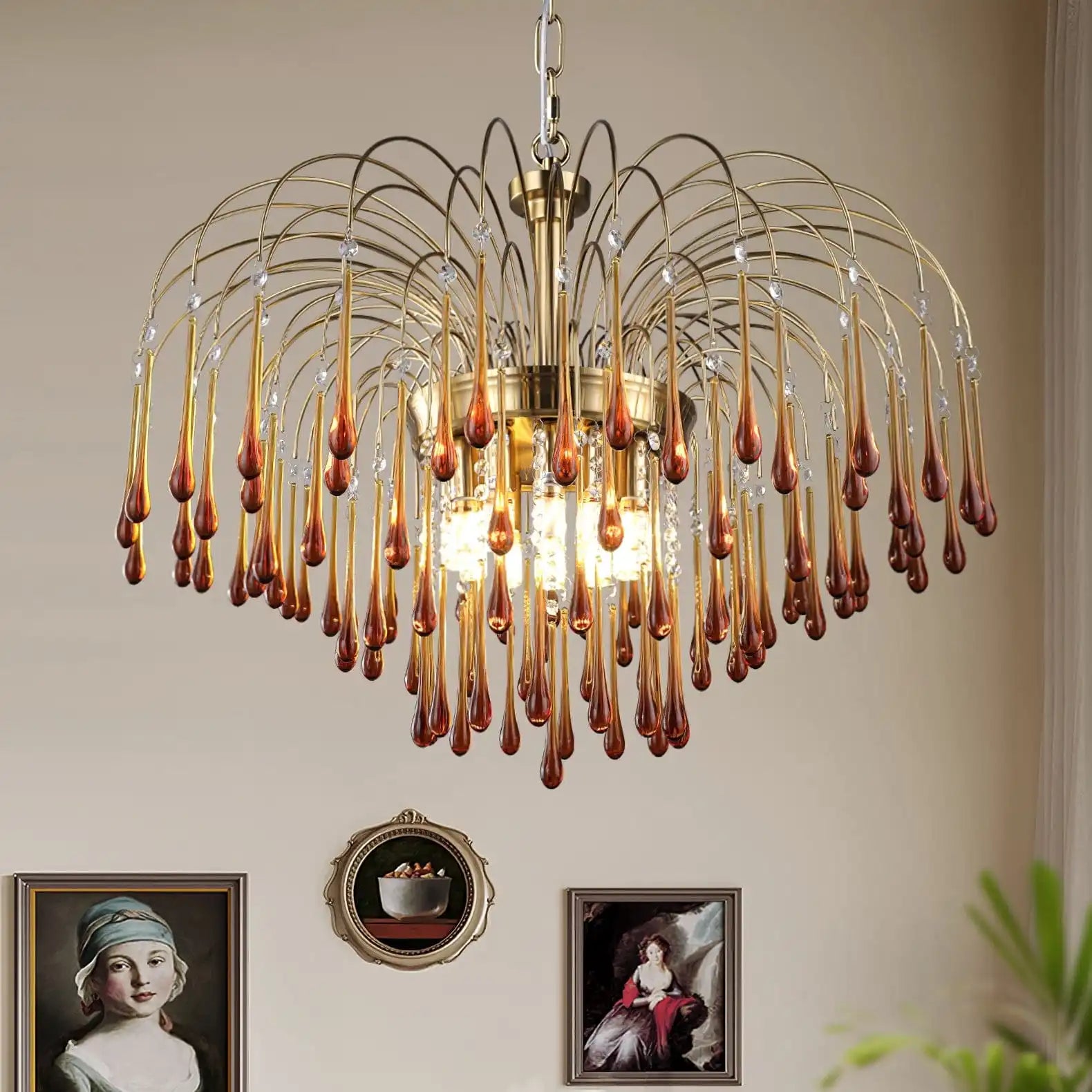 Antizer French Retro Water Drop Glass Chandelier