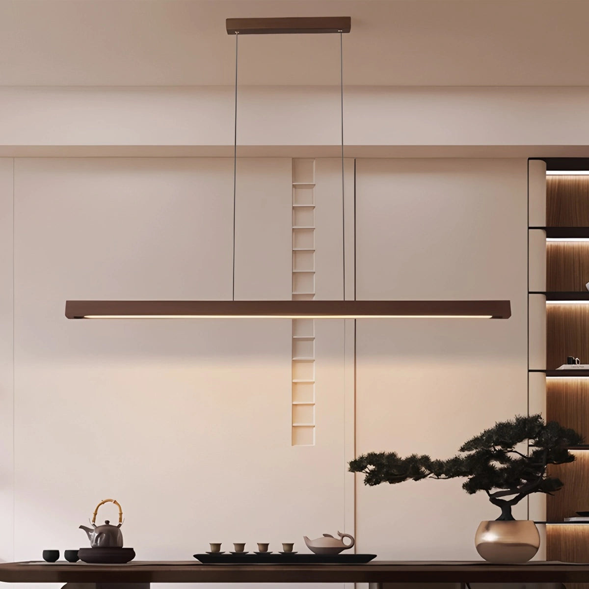 Antizer Fulbert Linear Wooden Pendant Light for Kitchen