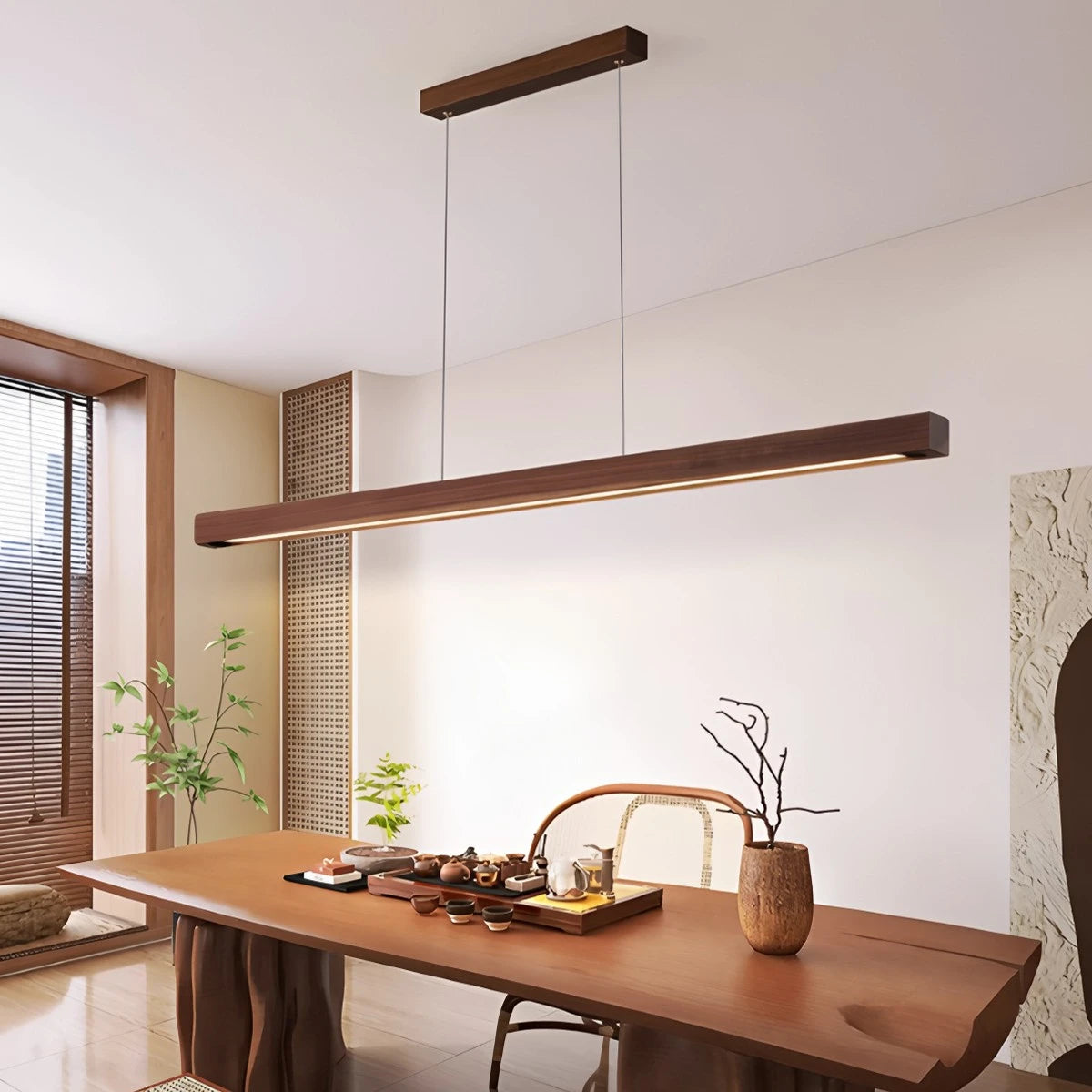 Antizer Fulbert Linear Wooden Pendant Light for Kitchen