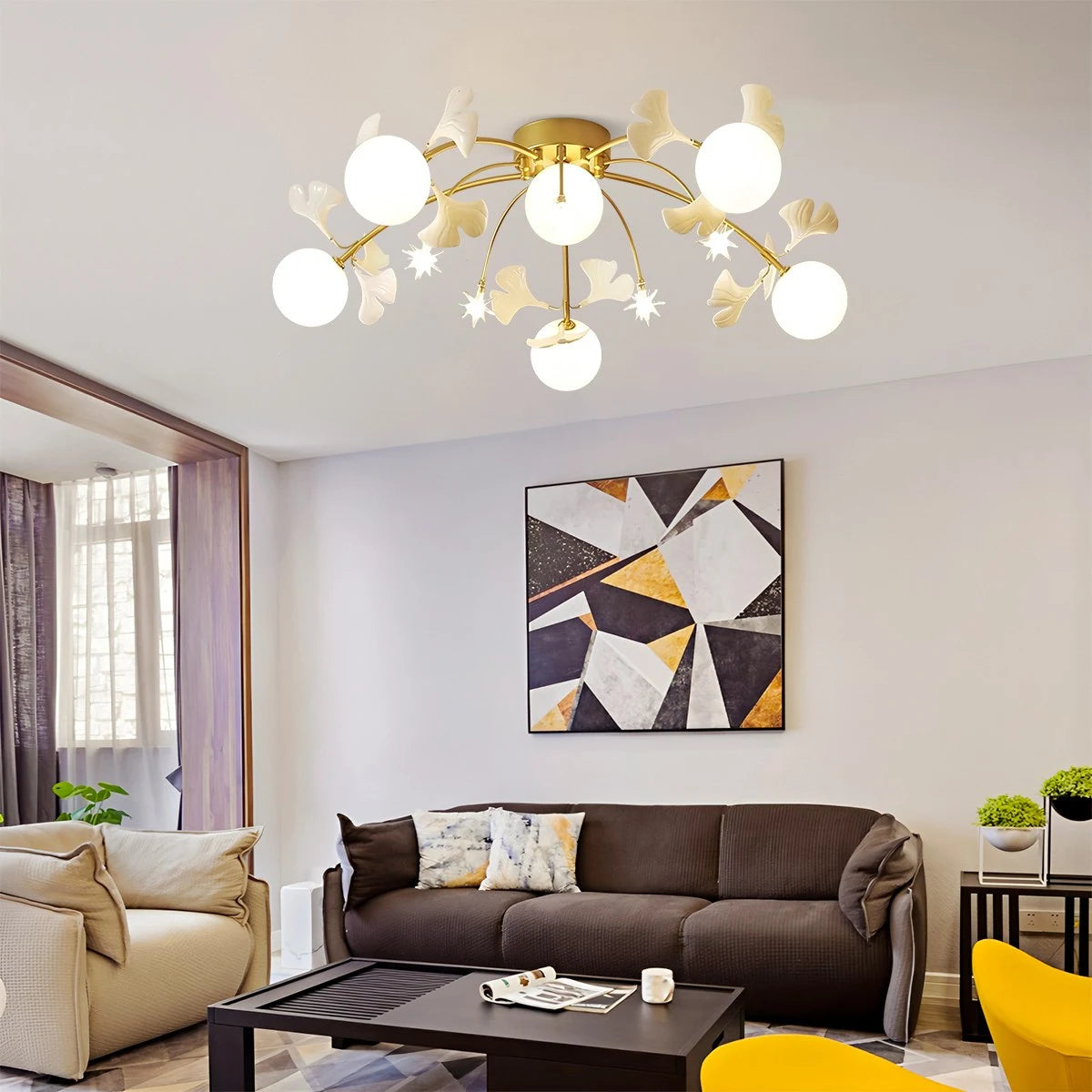 Antizer Ginkgo Glass Ceiling Lamp for Living Room