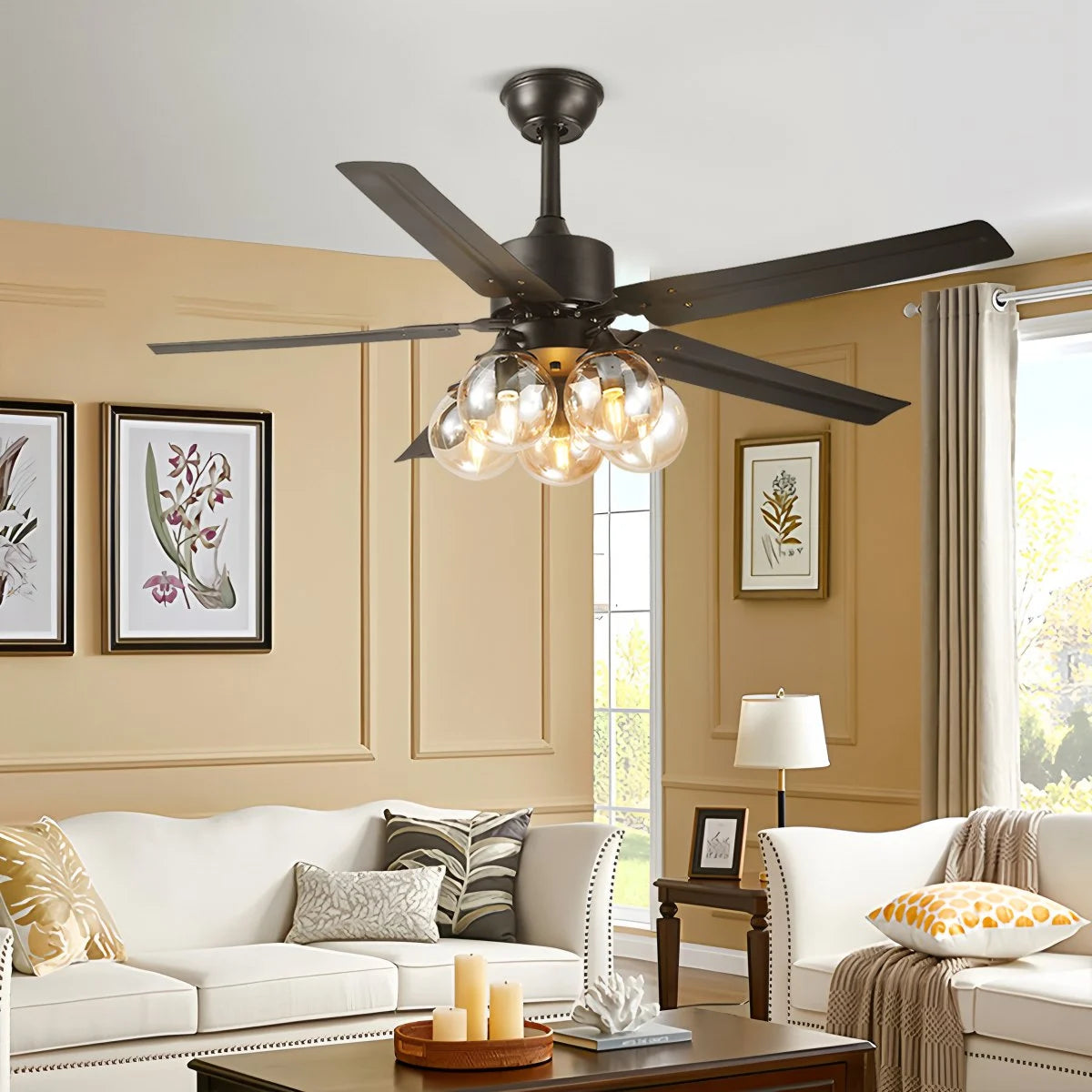Antizer American Retro Glass Globe Ceiling Fan Light