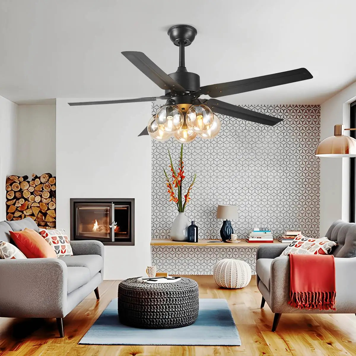 Antizer American Retro Glass Globe Ceiling Fan Light