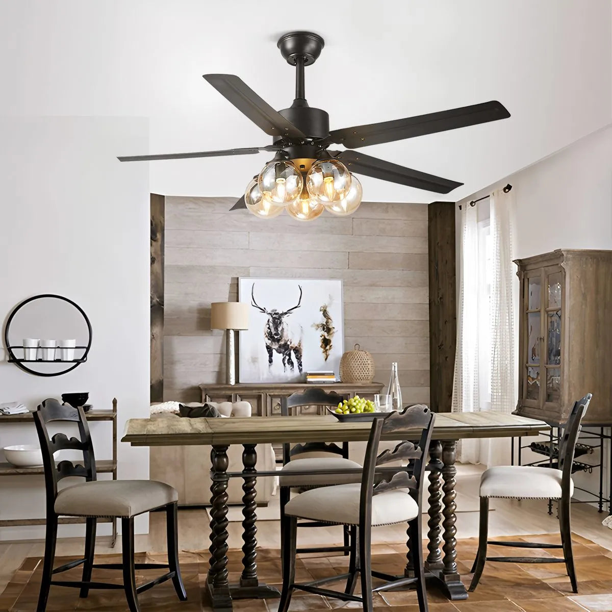 Antizer American Retro Glass Globe Ceiling Fan Light