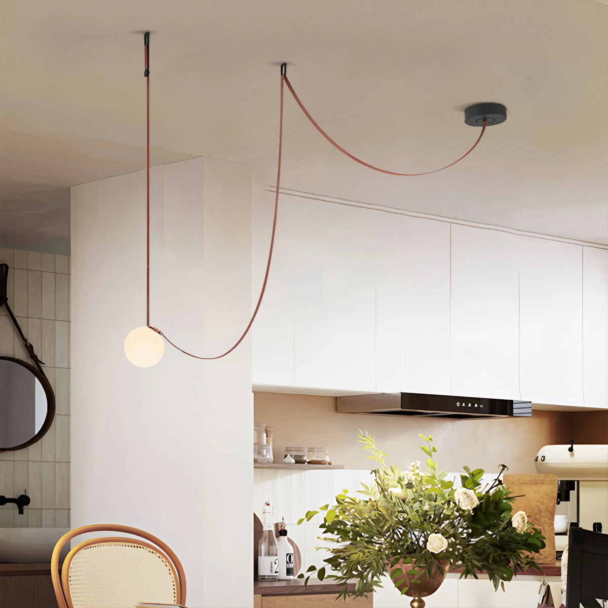 Antizer Modern Leather Strap Globe Pendant Light