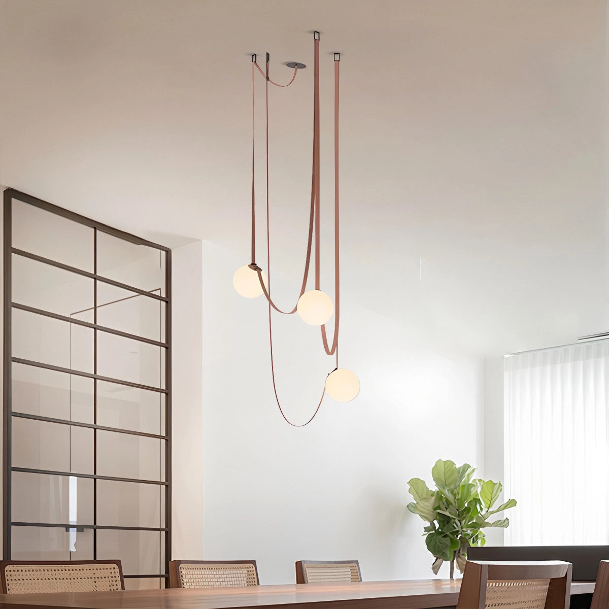 Antizer Modern Leather Strap Globe Pendant Light