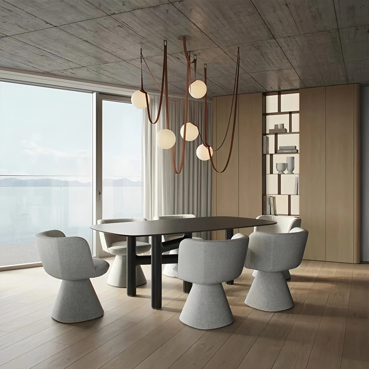 Antizer Modern Leather Strap Globe Pendant Light