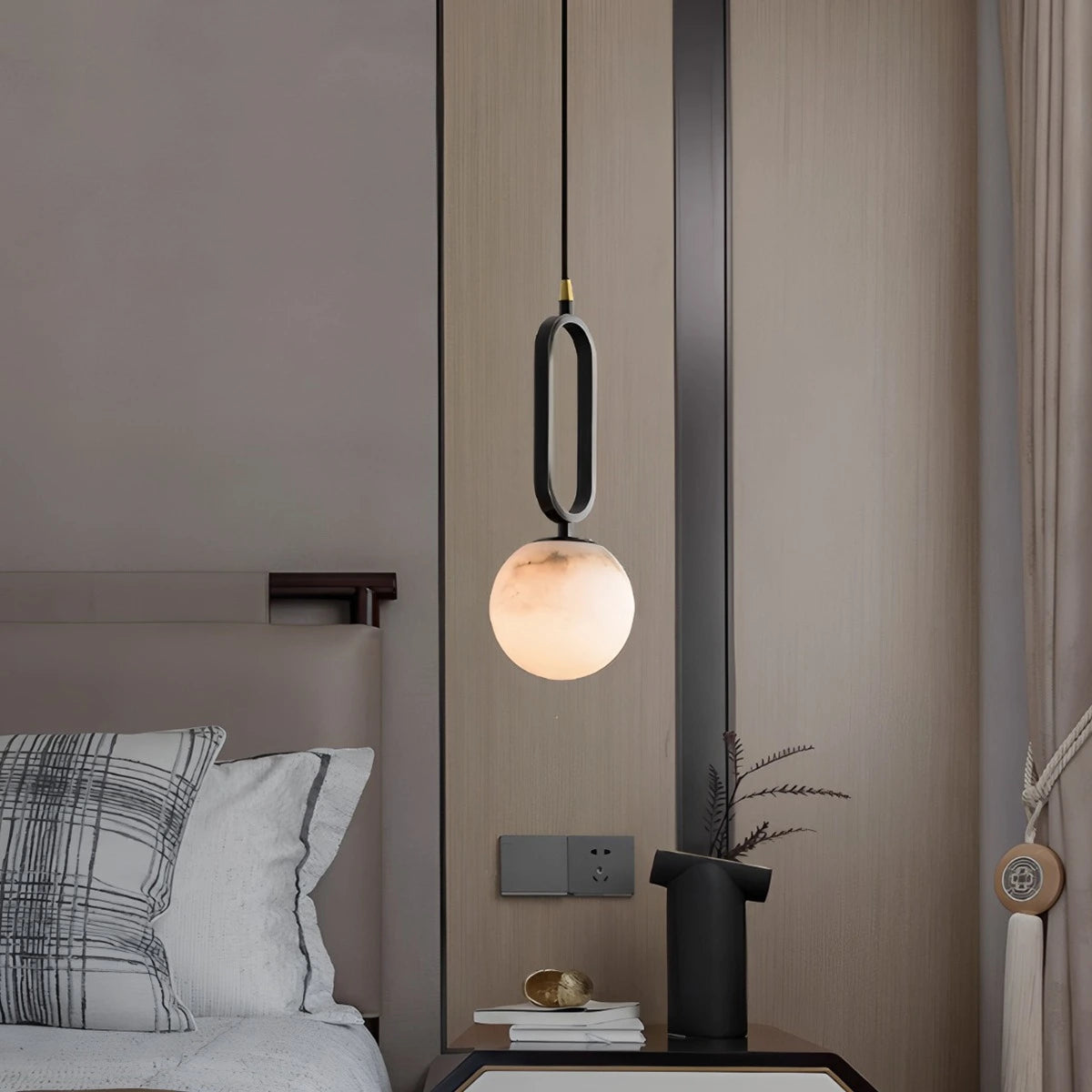 Antizer Gong Marble Globe Pendant Light for Bedroom