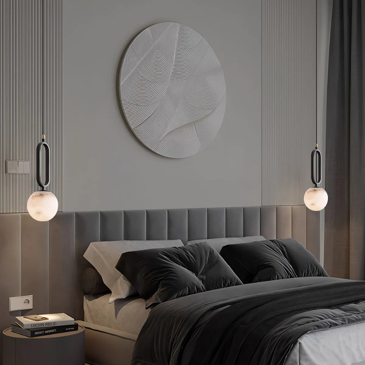 Antizer Gong Marble Globe Pendant Light for Bedroom