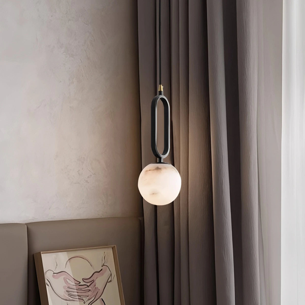 Antizer Gong Marble Globe Pendant Light for Bedroom