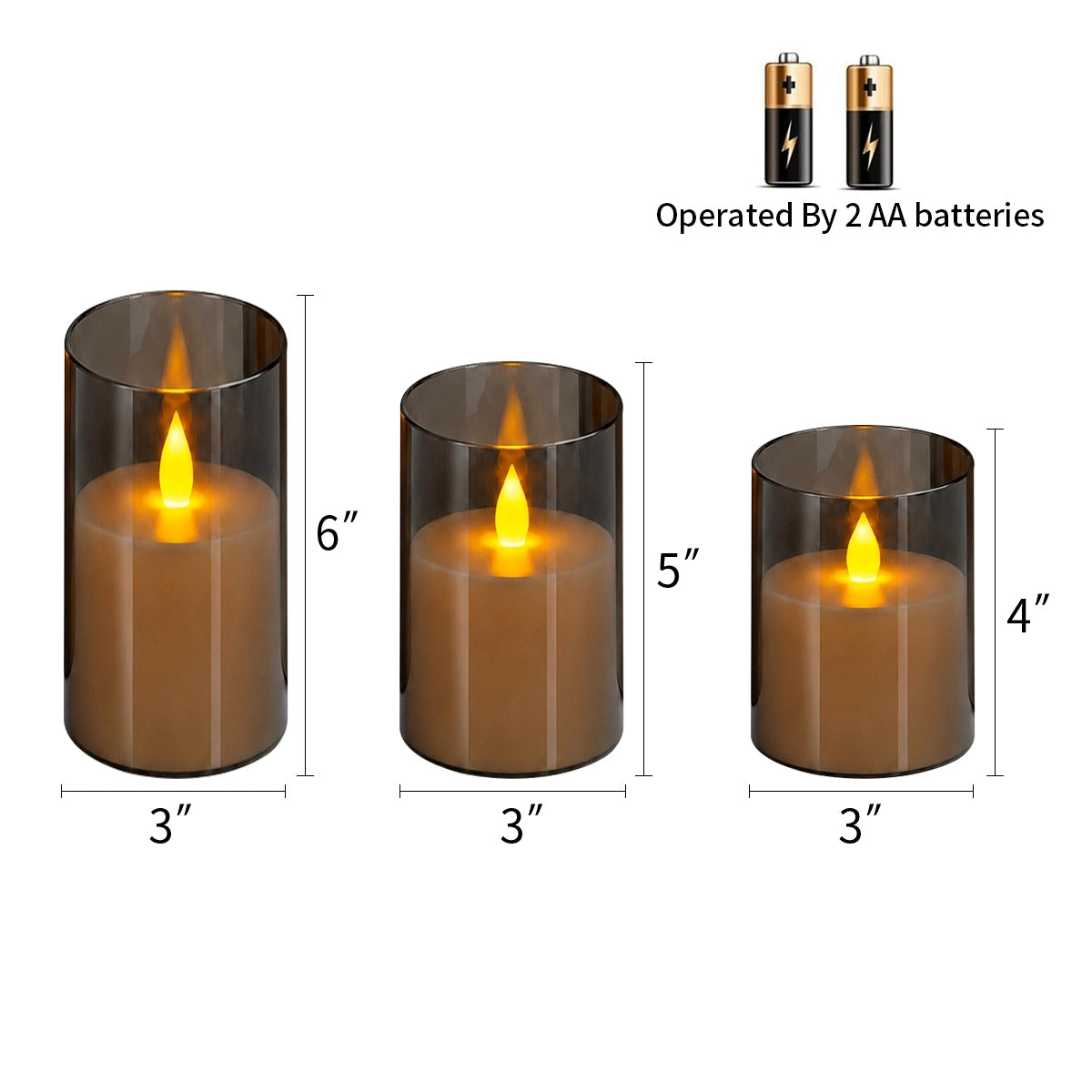 Antizer Gray Acrylic Glass Pillar Flameless Candle 12 Pack × 6